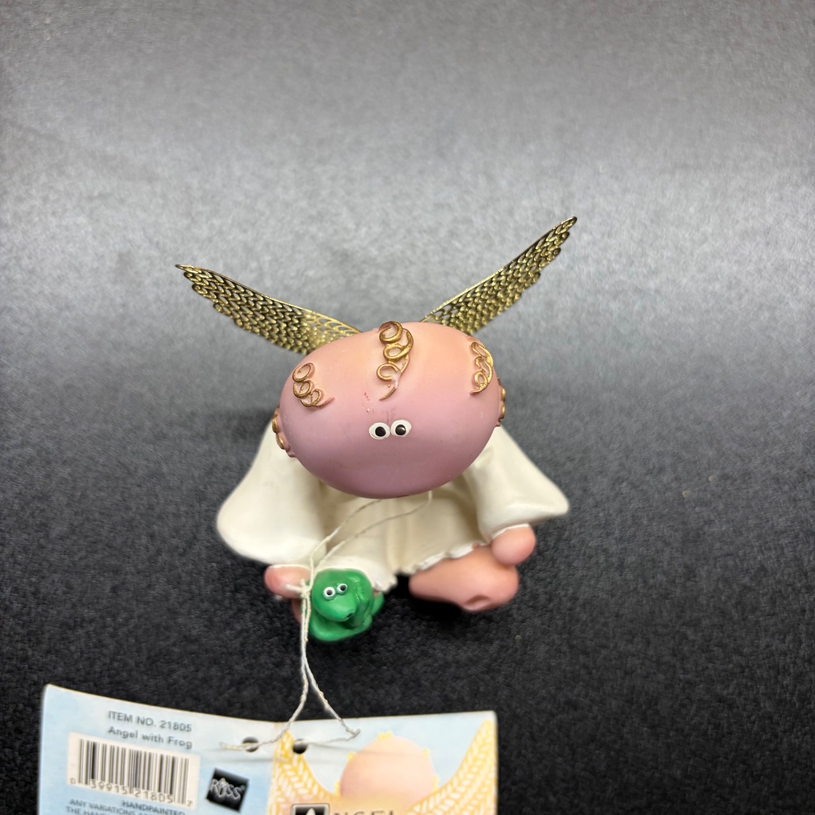 Angel Cheeks Angel with Frog Kirk 2001 Golden metal wing guardian angel figurine