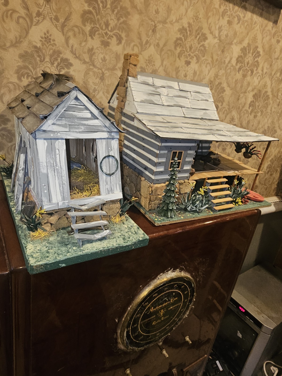 Folk Art Cabin & Covered Bridge