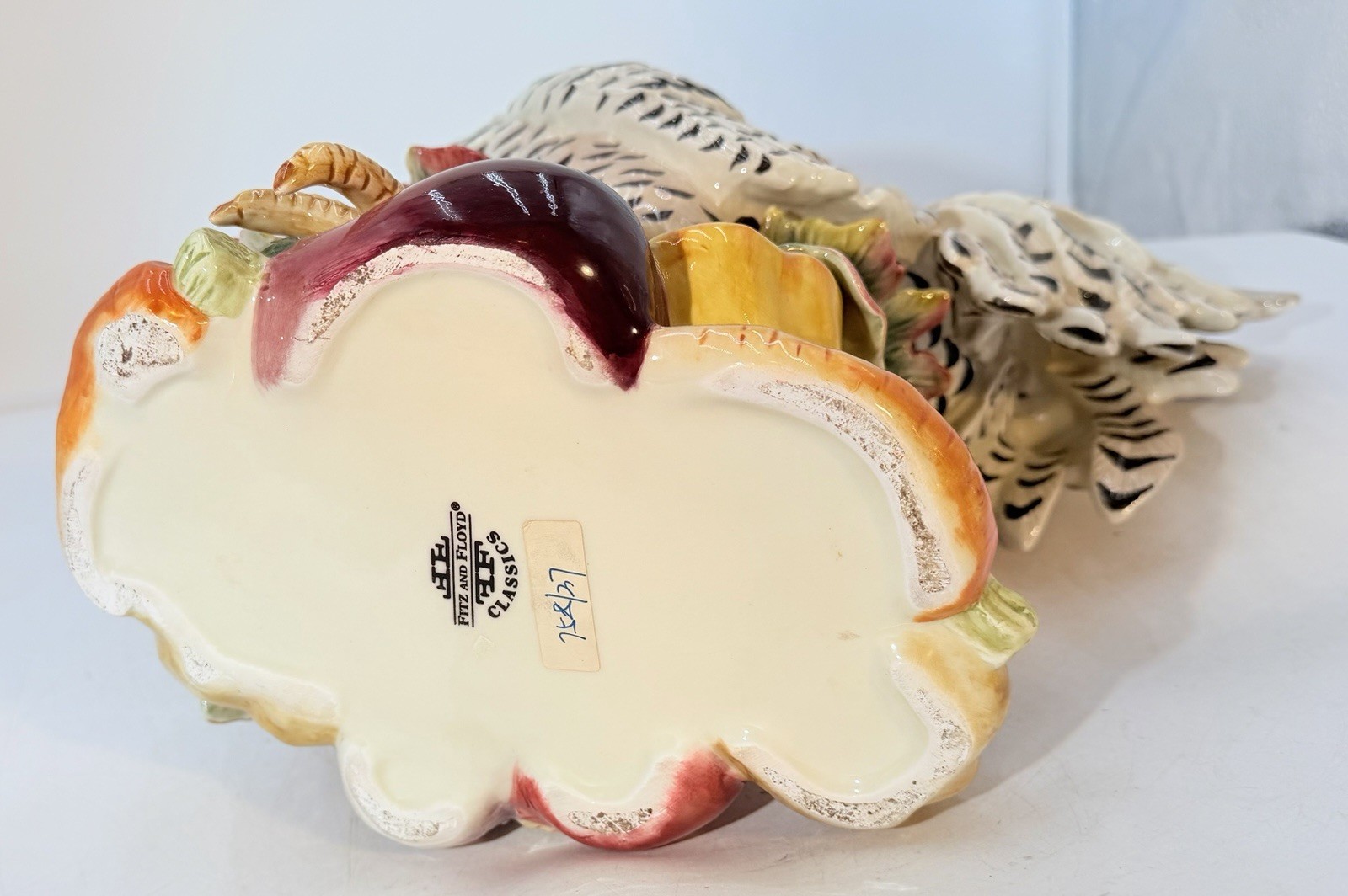 Fitz & Floyd Gourmet Porcelain Rooster Centerpiece Figurine on Fruit 15″T