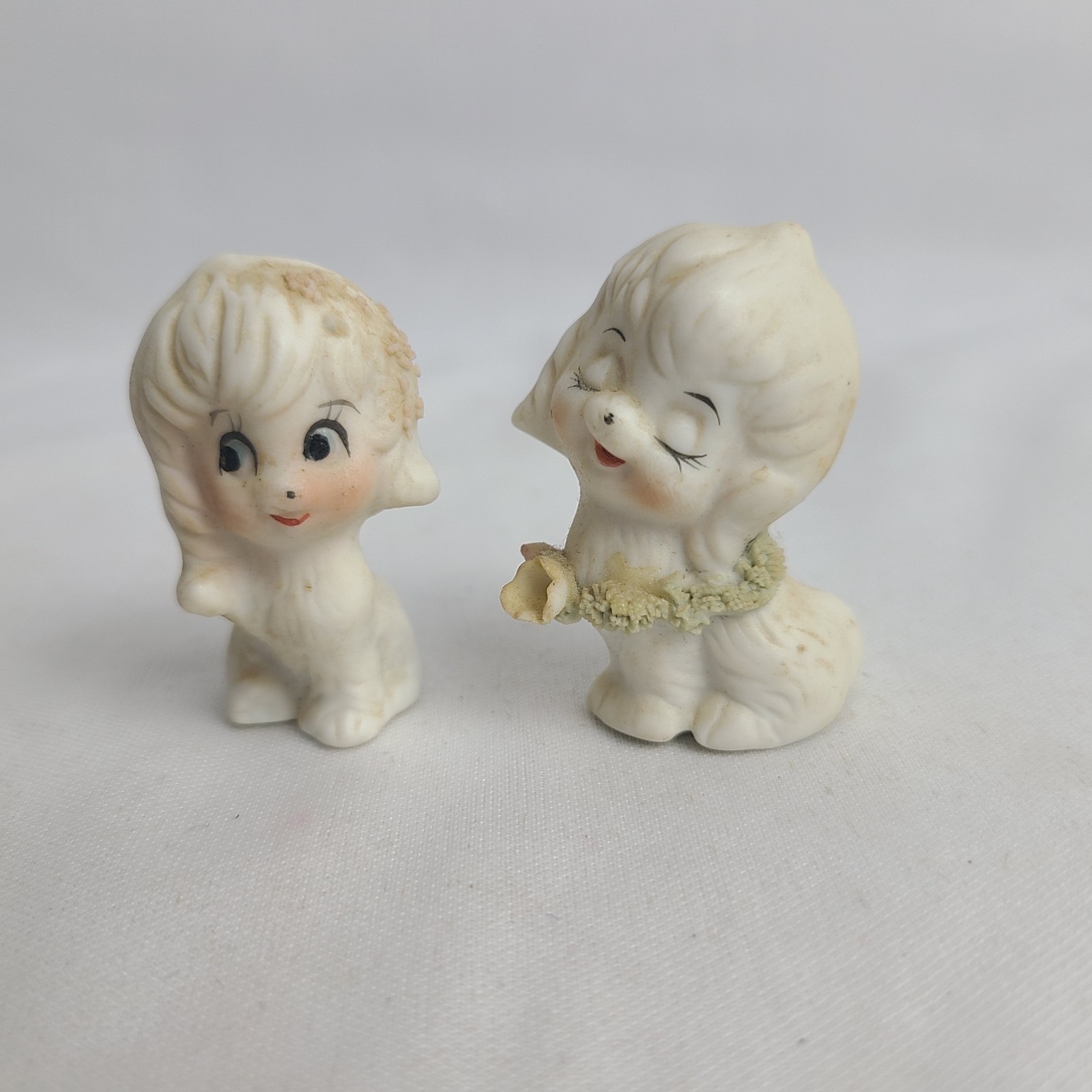 2 Vintage Puppy Dog Poodle Figurine Ceramic Anthropomorphic Japan MCM Kitschy