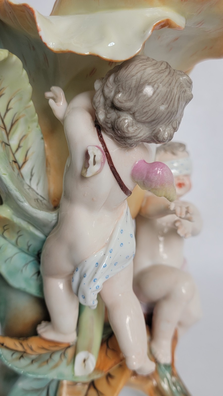1880s Rare Marked w Impressed #s Stamped KPM Triple Cherub Putti Floral Vase 11″