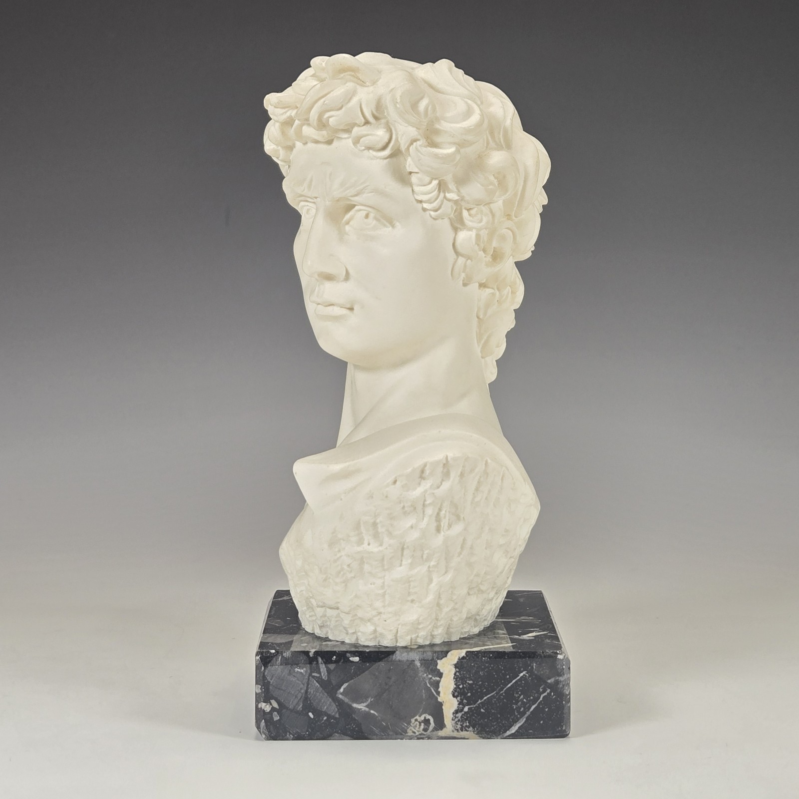 Michelangelo David Bust Sculpture Figurine Heavy Black Marble Base Vintage