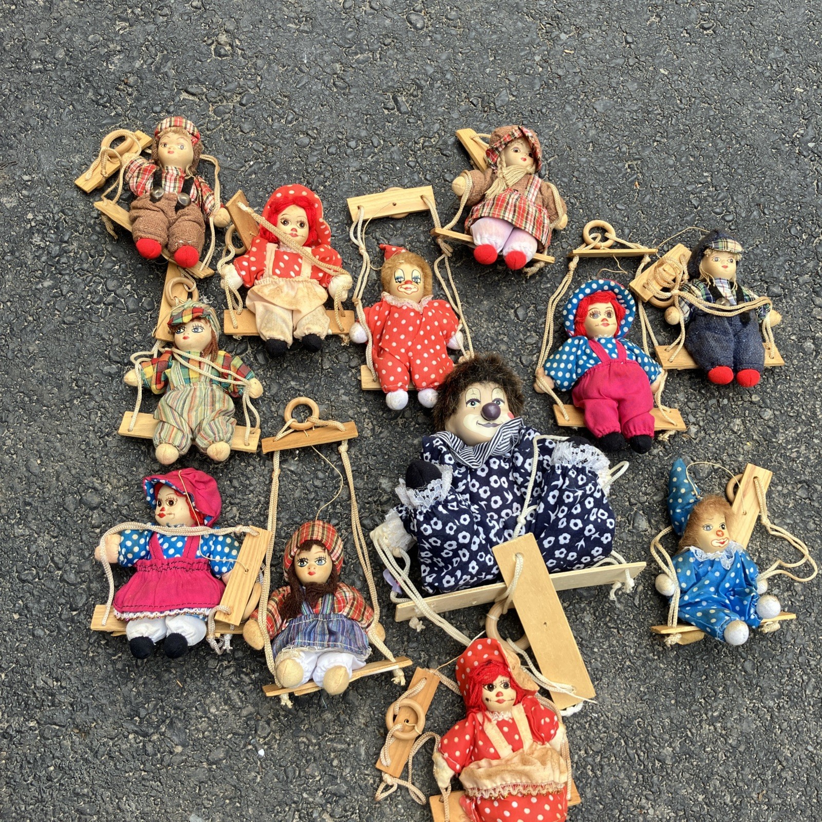 Vintage Lidco Clown On A Swing Collection Lot Porcelain Dolls Lot Of 12 B12