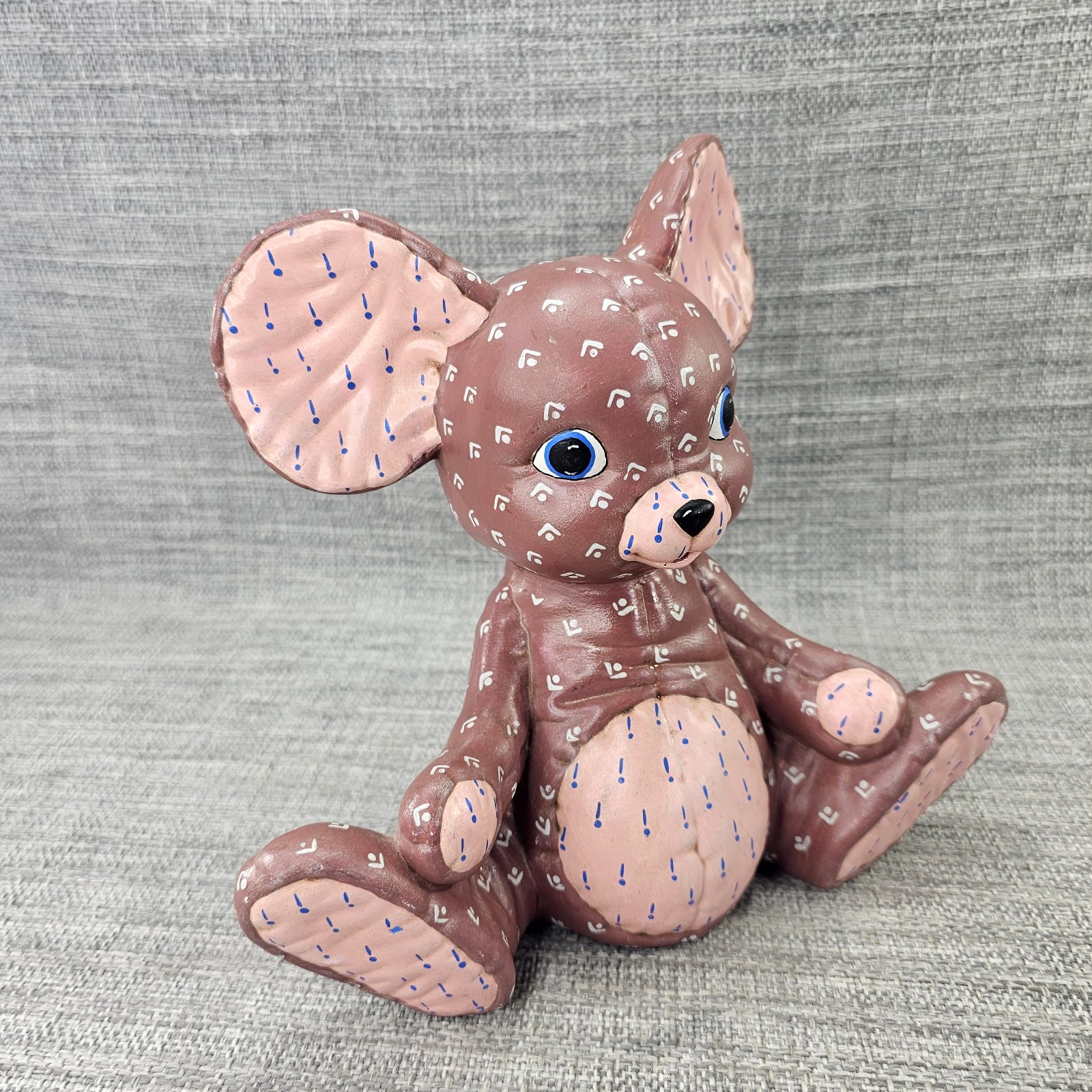 Vintage Kimple Ceramic Mold Quilted Puffy Mouse Pink Ears Figurine