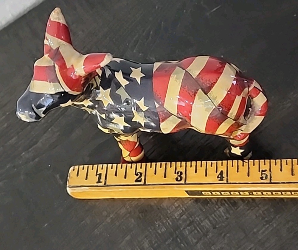 Vintage Americana Patriotic American Flag Donkey Figurine Glossy Red White Blue