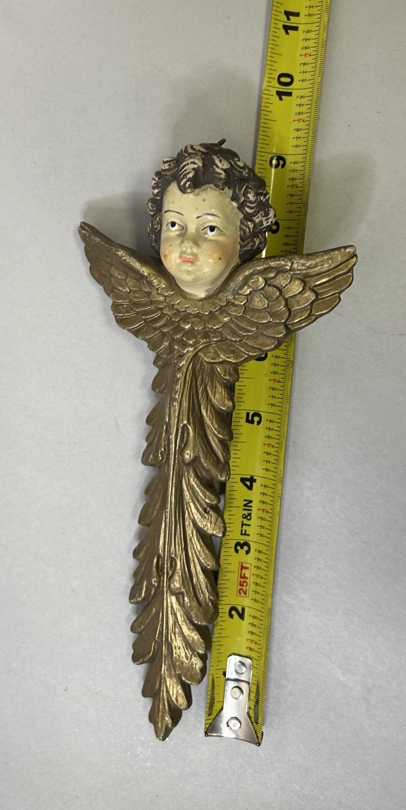 Pair Vintage Cherub Angel Christmas Ornaments Florentine Style Gold 9”