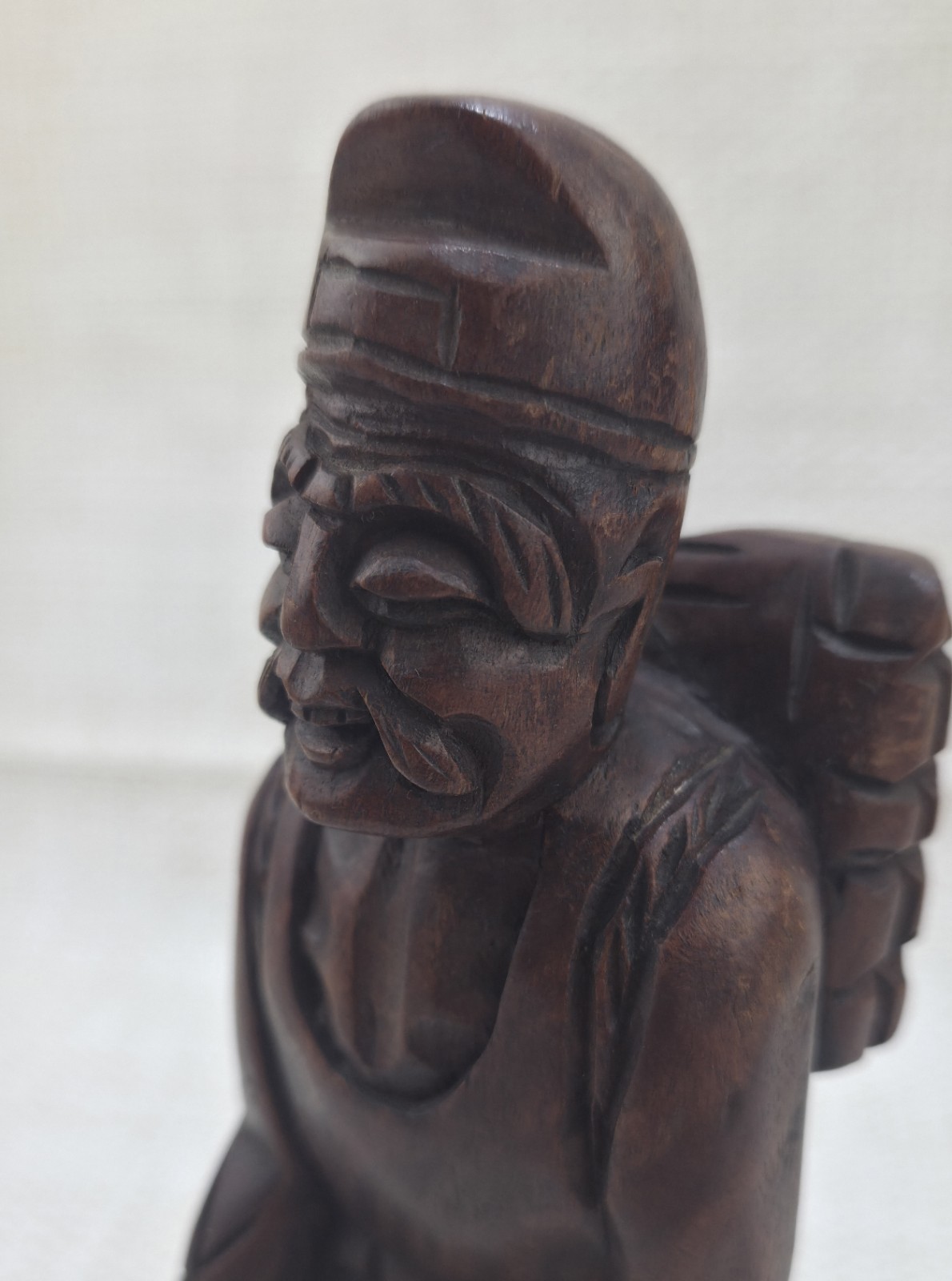 VTG Dark Wood Cherry? Carved Asian Folk Art Traveler Mud Man Sherpa Man Figurine