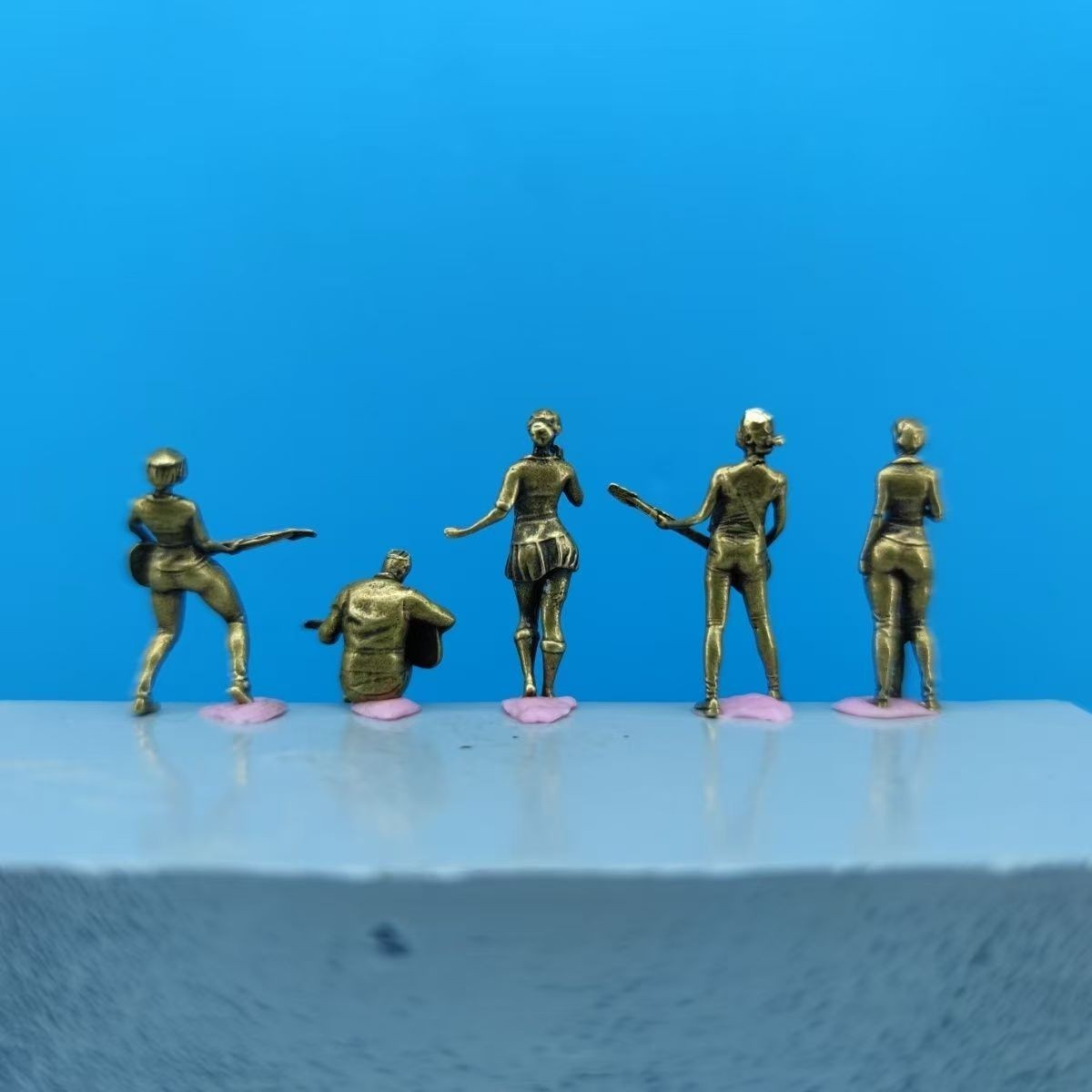 5Pcs Miniature Bronze Band Figurines Set – Handcrafted Musician Statues