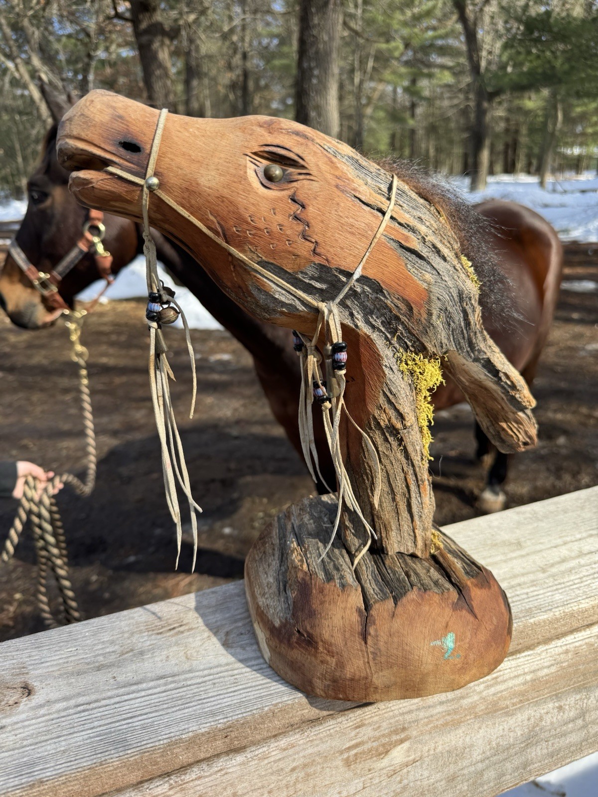 Horse Head Handmade Folk Art Driftwood Mounted Horse Head Native