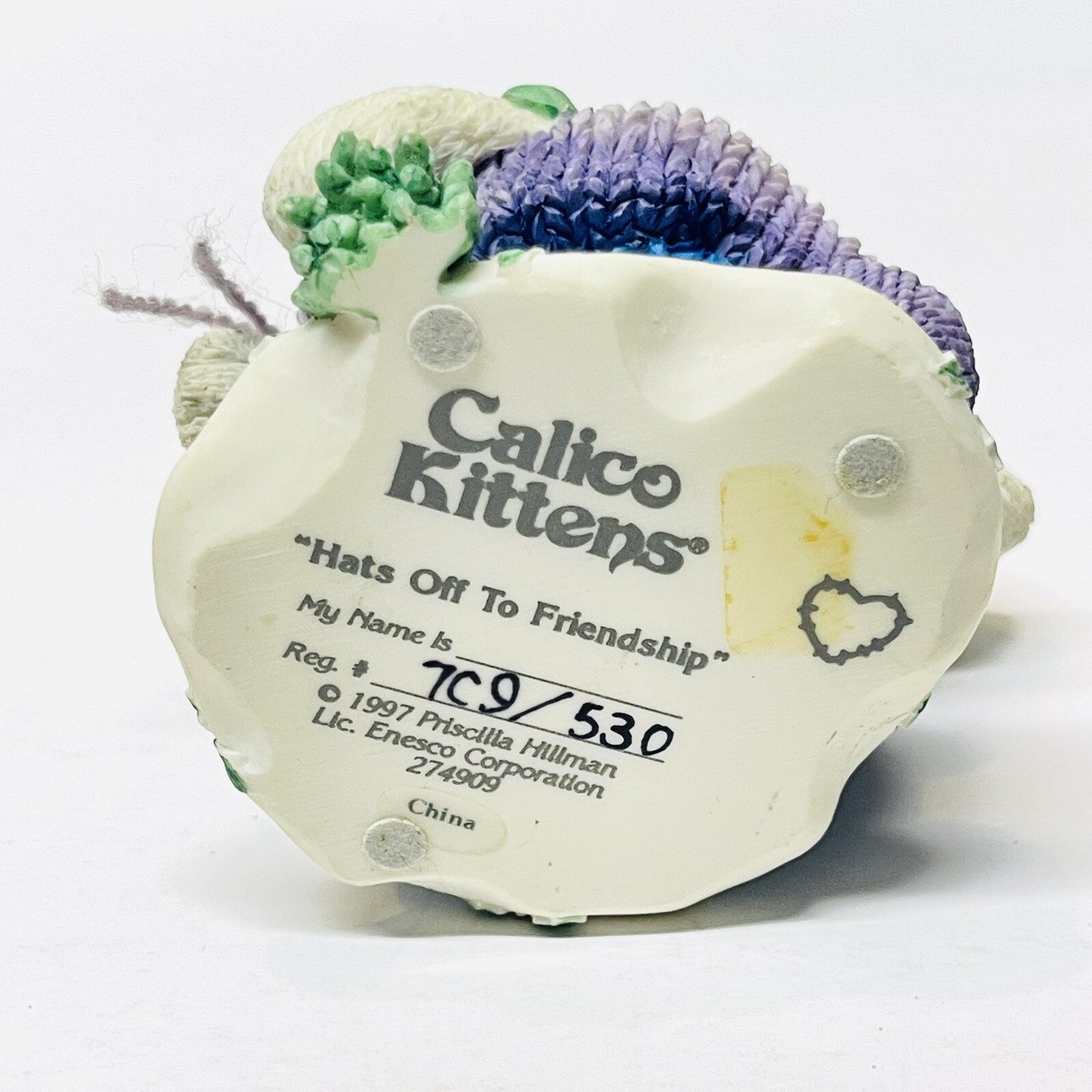Calico Kittens 1997 “Hats Off To Friendship” Enesco Figurine Priscilla Hillman
