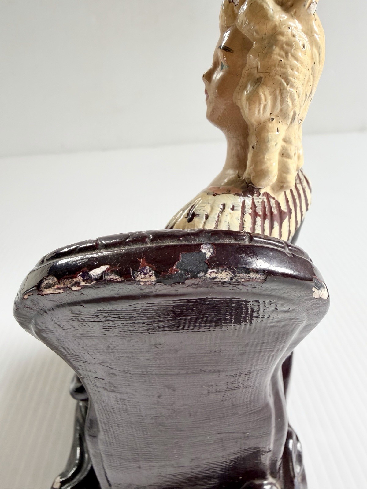 Vintage Chalkware/ Plaster Victorian Lady On Chair Figure, Bookend