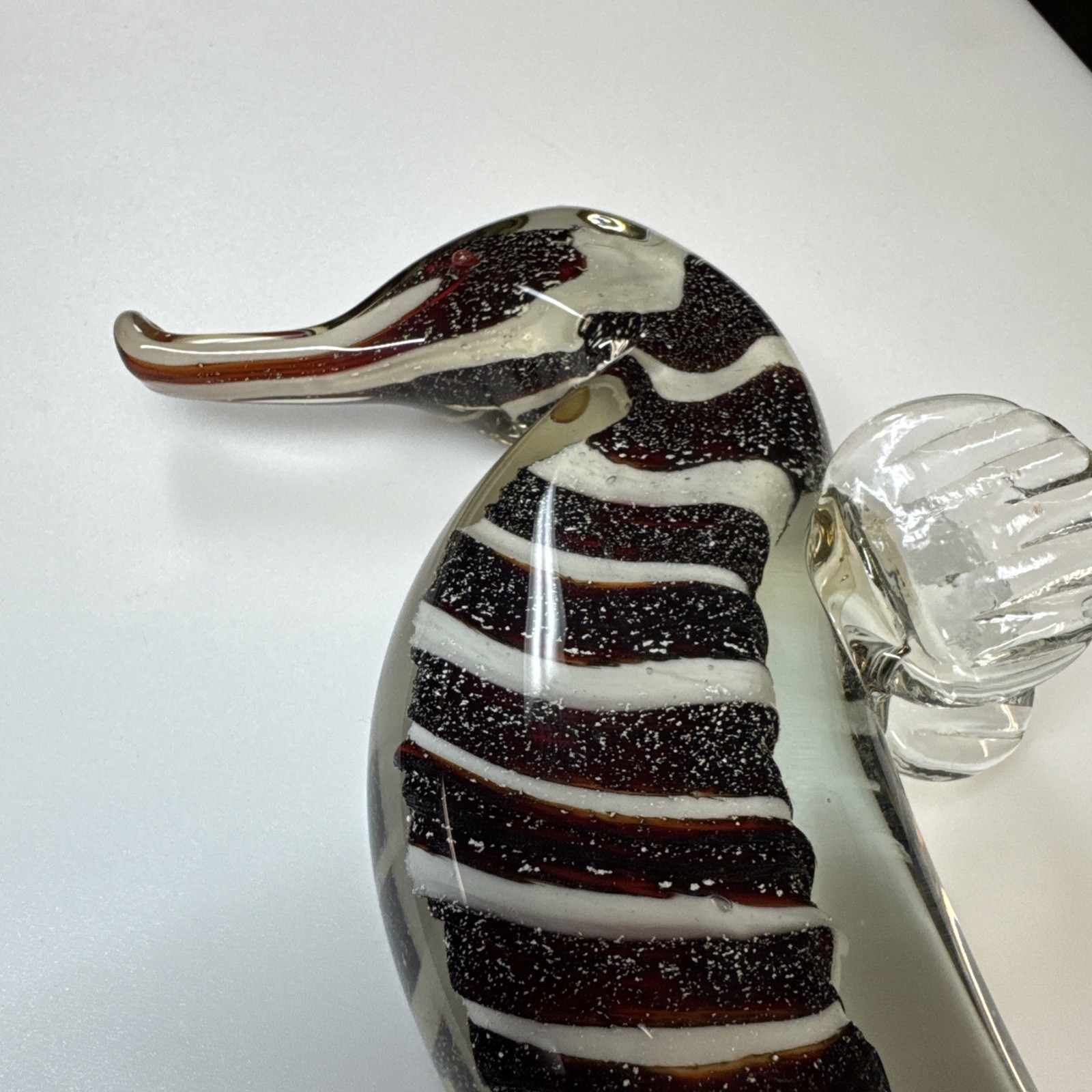 Seahorse Red White Murano Style 8″ Hand Blown Glass Figurine Decor Nautical Fish