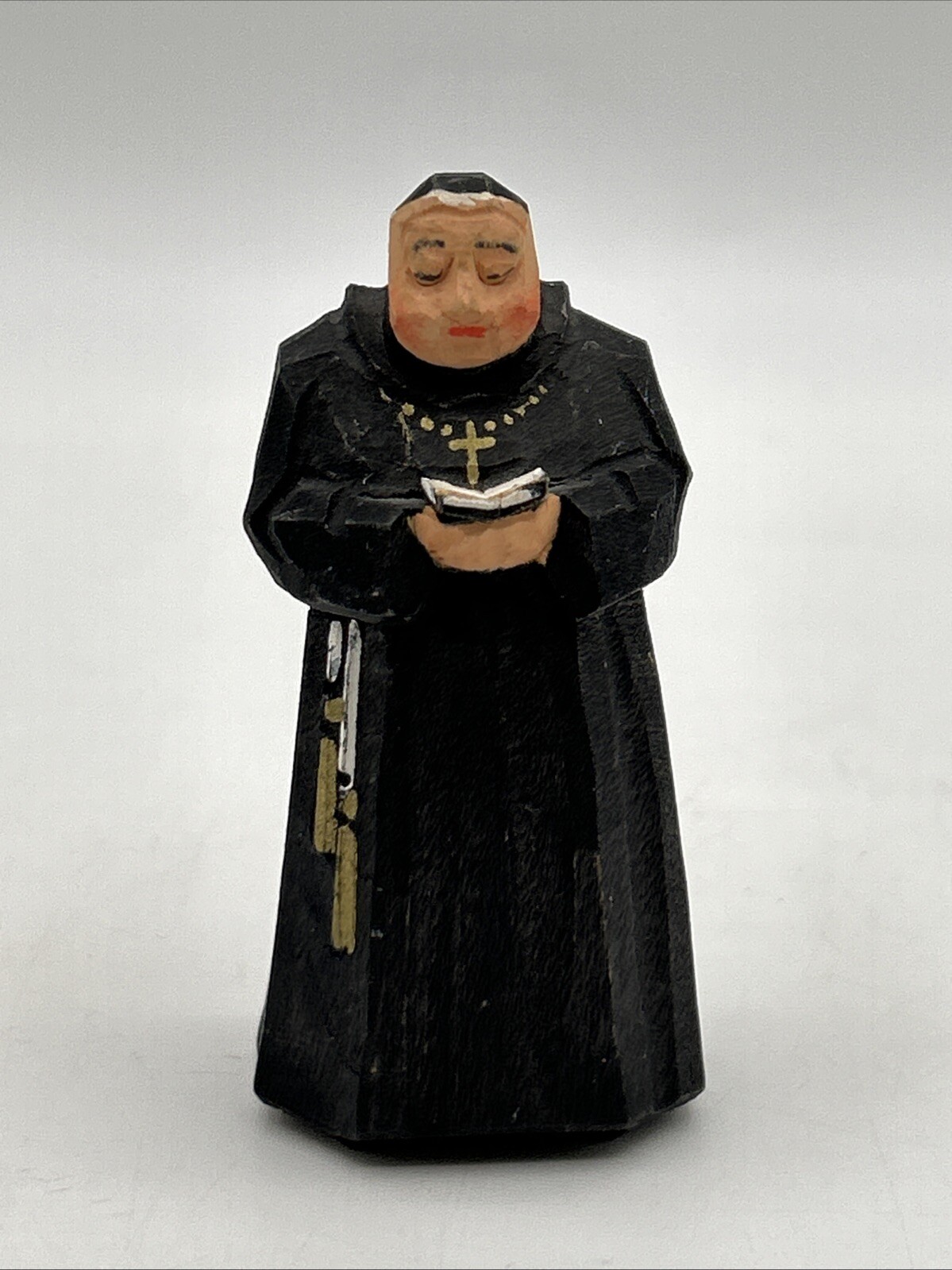 VTG 1940s Huggler Miniature Carved Wooden Monk Figurine Made in Switzerland READ