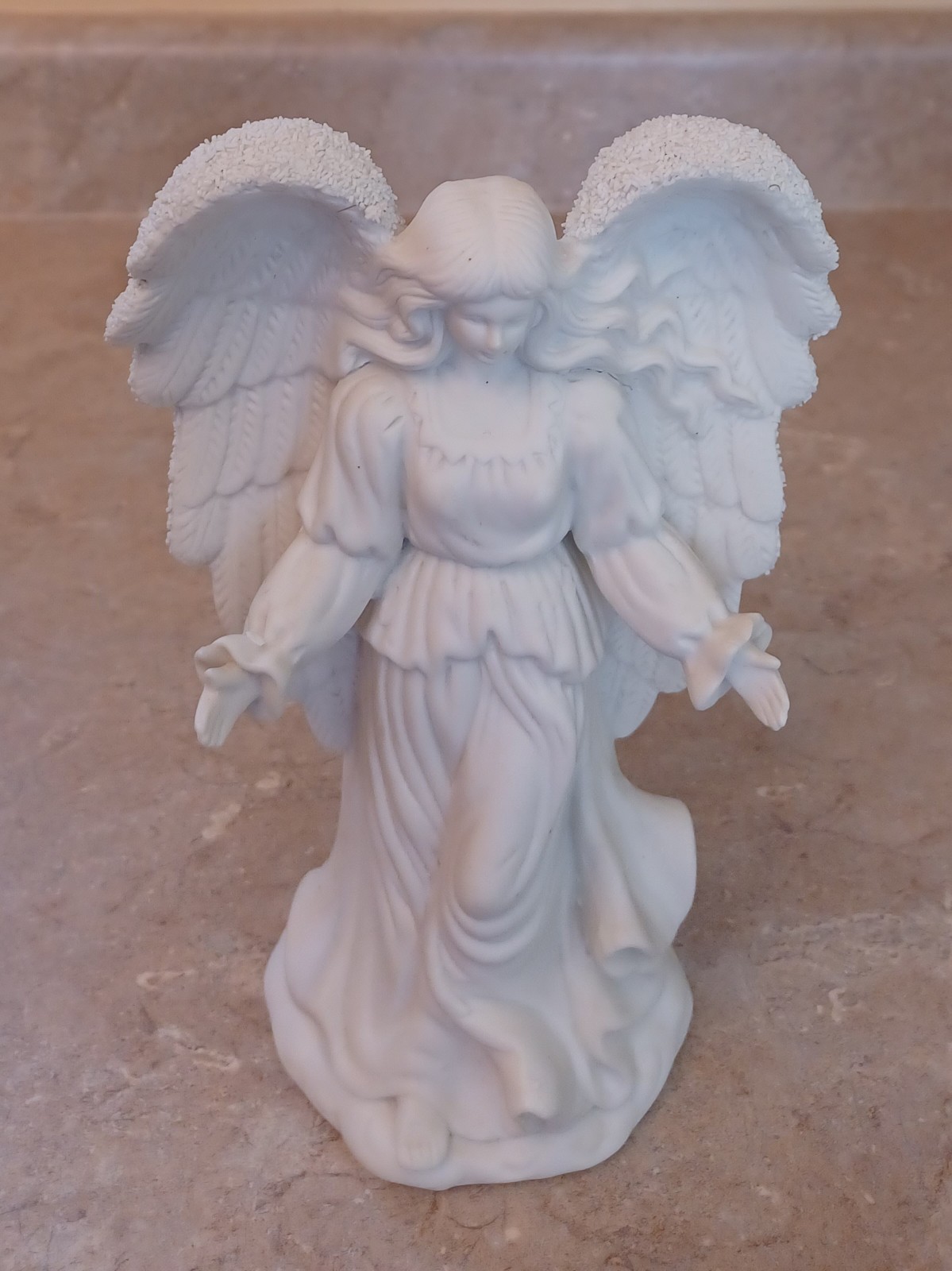 Angel Figurine White Porcelain Matte Finish Outstretched Arms 8.5 Inches Tall