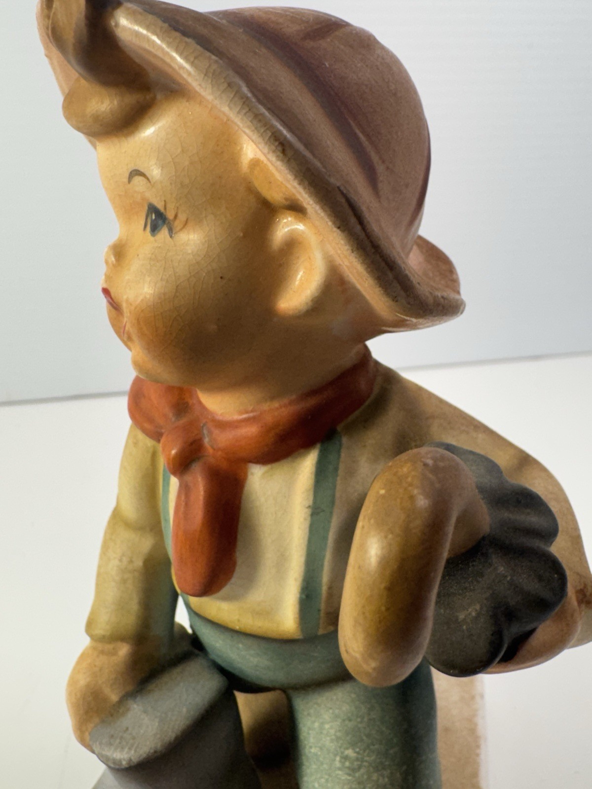 Vintage UCAGCO Ceramics Japan Rare Find Boy Walking Boots And Umbrella 6.5 Inch