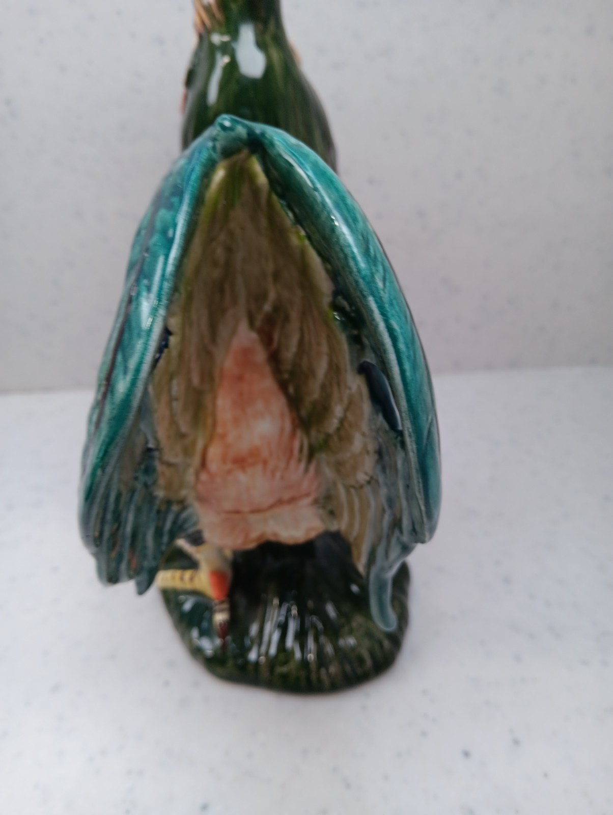 Vintage Multicolor Rooster Figurine Hand Painted Glazed Ceramic Decor 12”x 9″