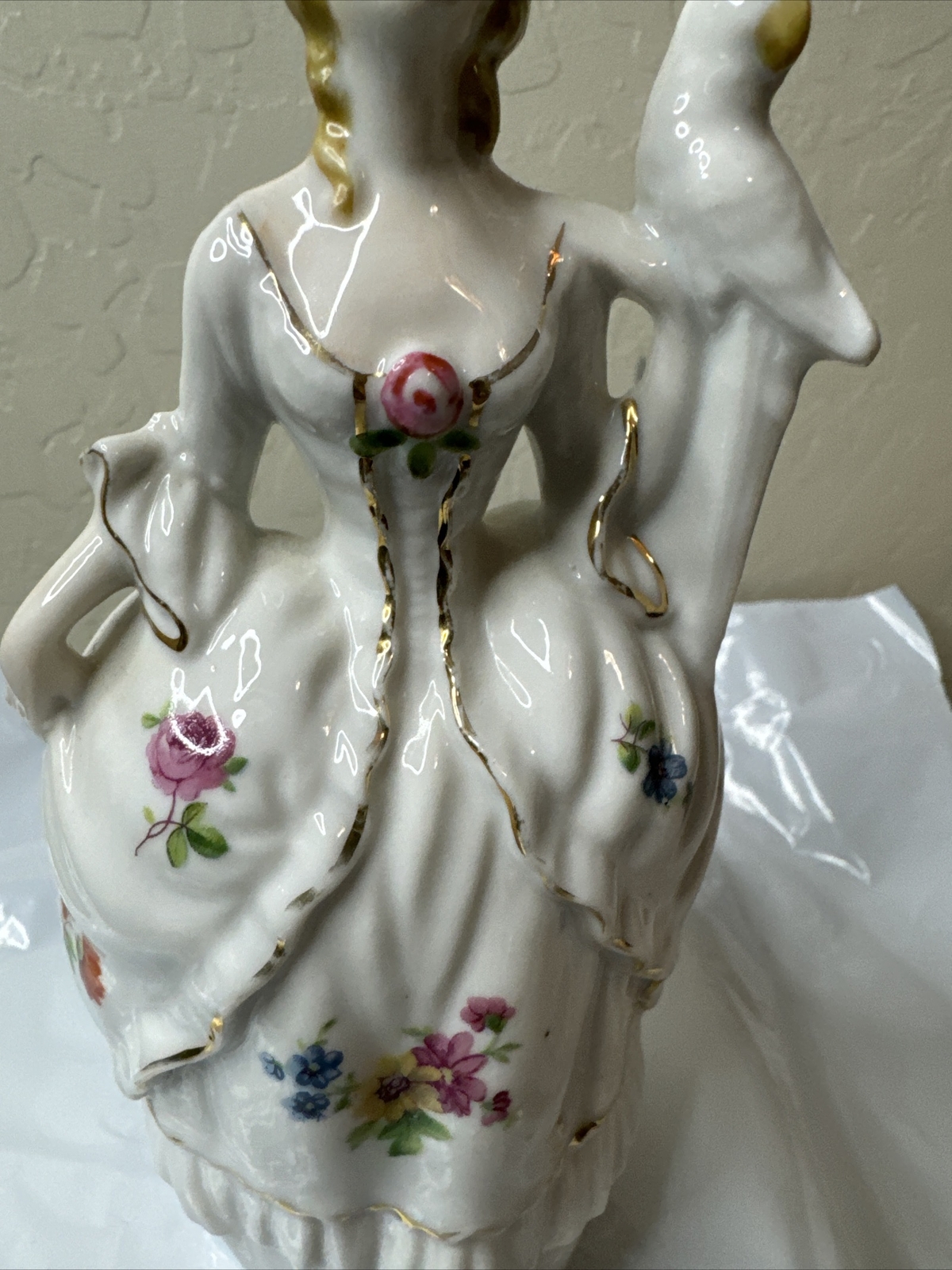 Porcelain Figurine, Victorian Lady with Bird, 7 1/4″ Japan