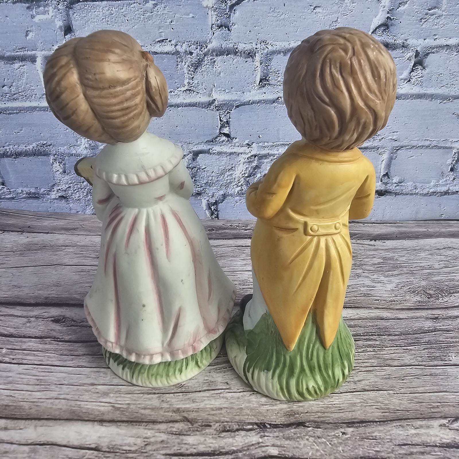 Vintage Porcelain Figurines Pair Boy w/ Accordion & Girl w/ Harp Lyre