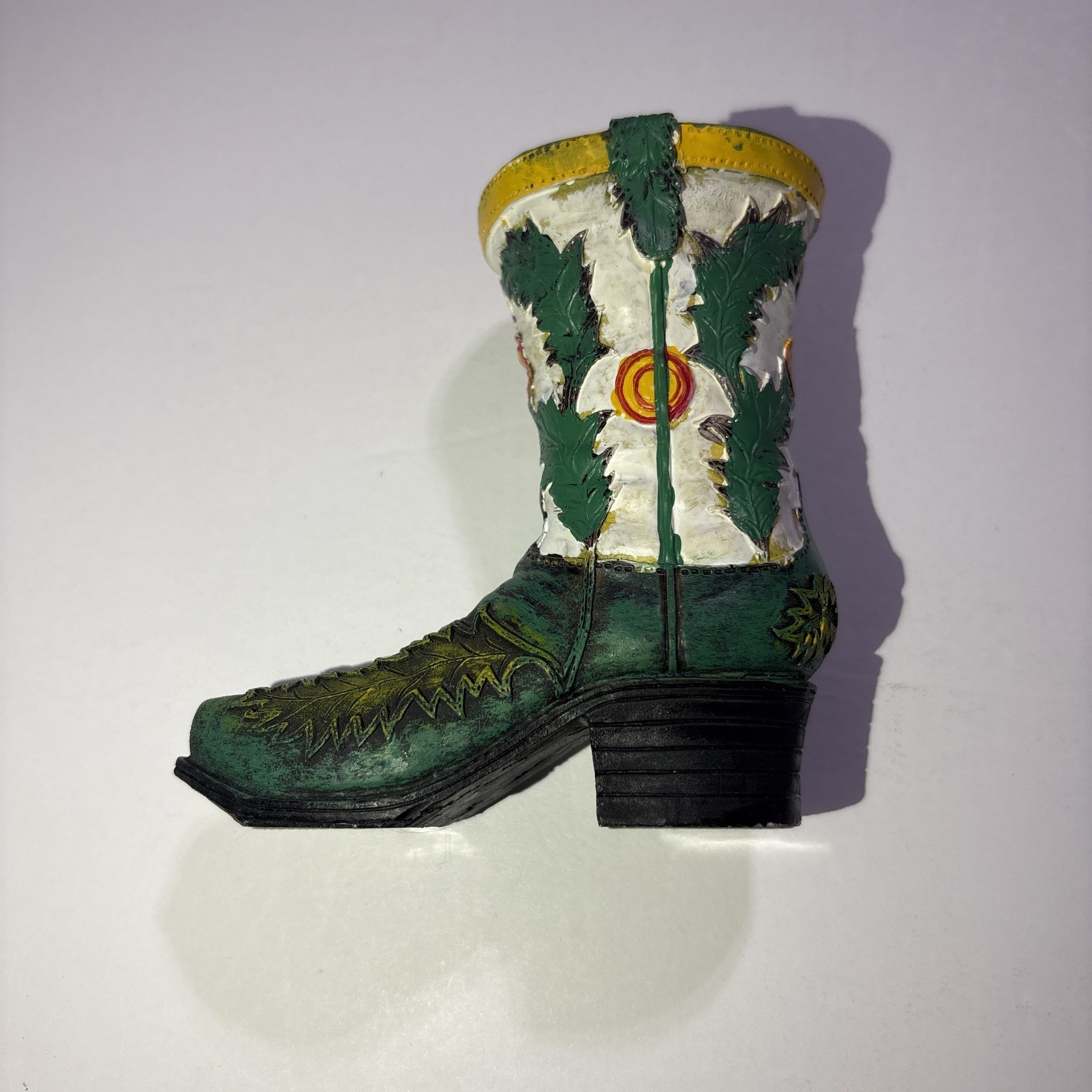Vintage Cowboy Boot Figurine Green And White Southwestern Unusual Design 4.5″ H