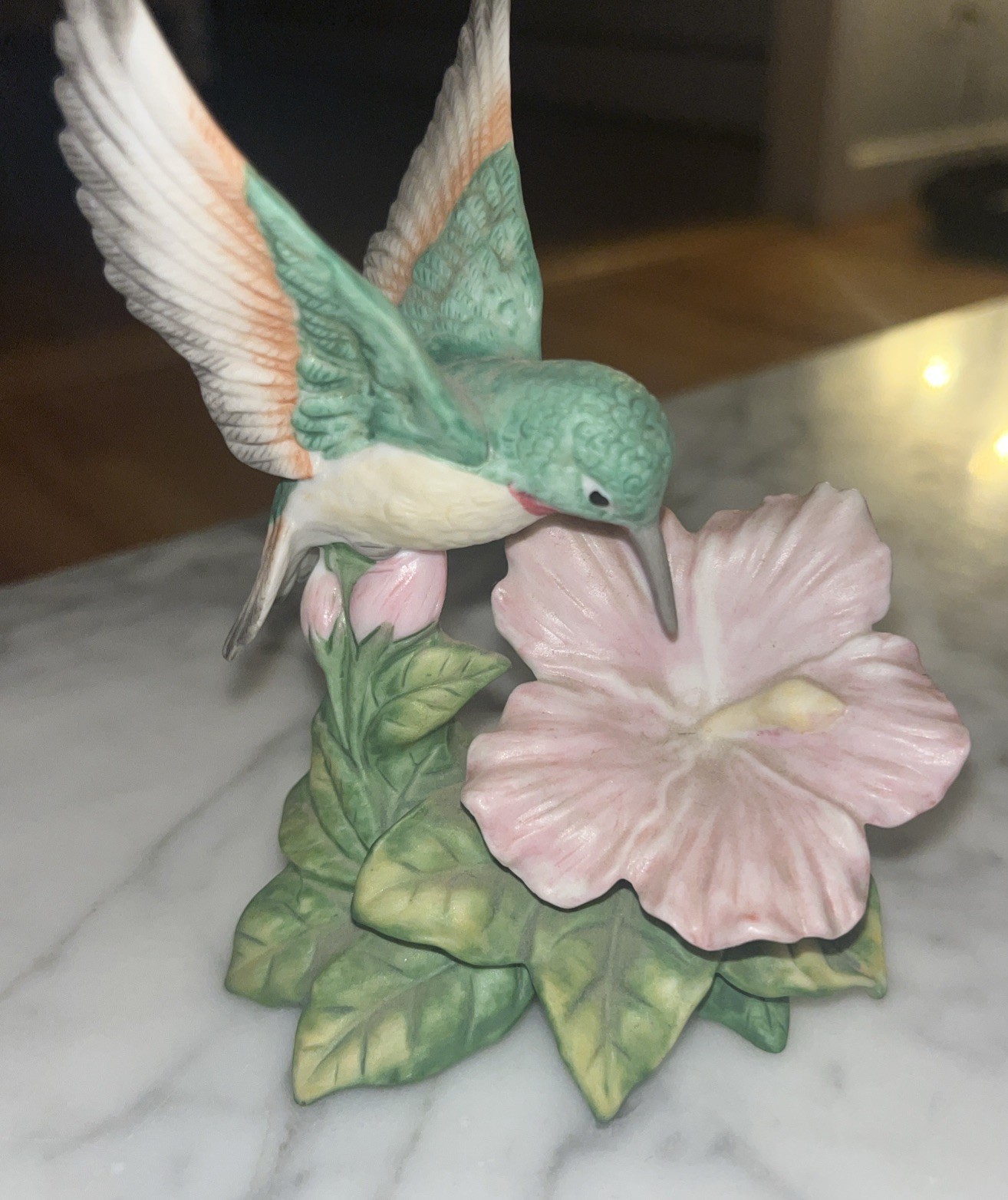 Homco Masterpiece Porcelain Hummingbird Bird Pink Flower Boho Home Decor