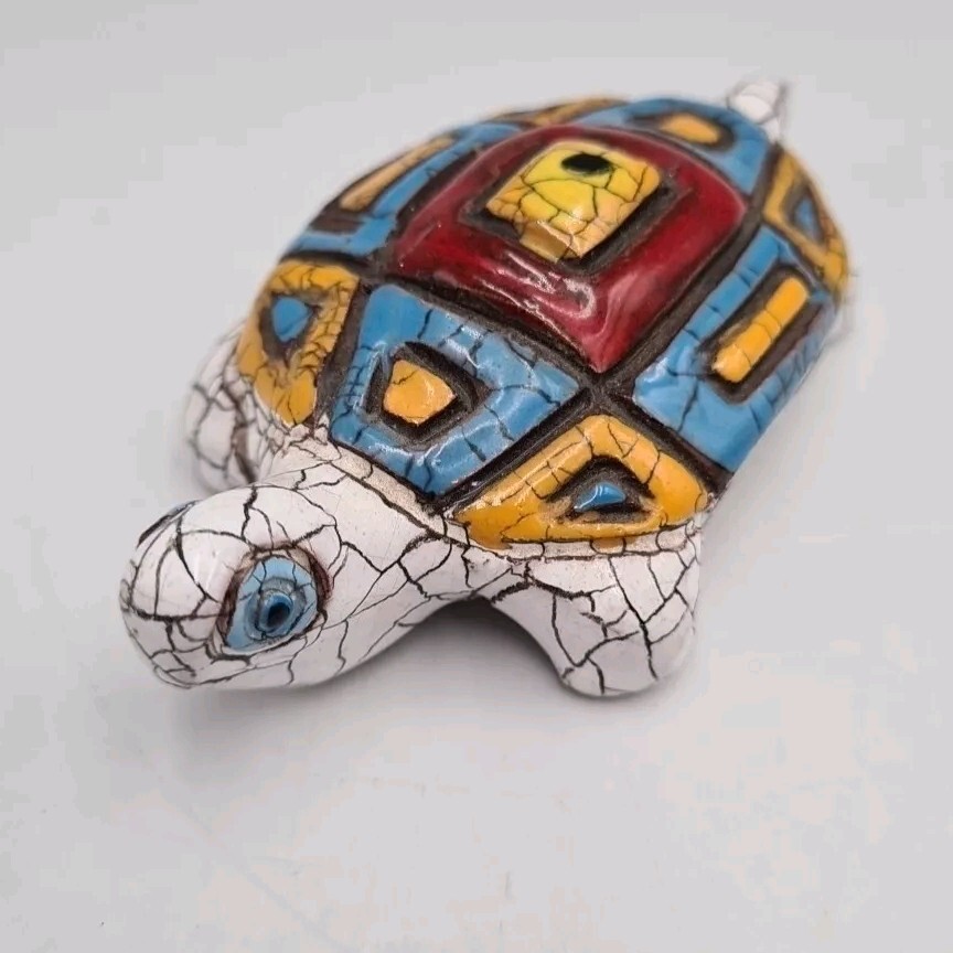 Turkish Turkey Pottery Hand Crafted Hand Painted Turtle Figurine Multicoloured