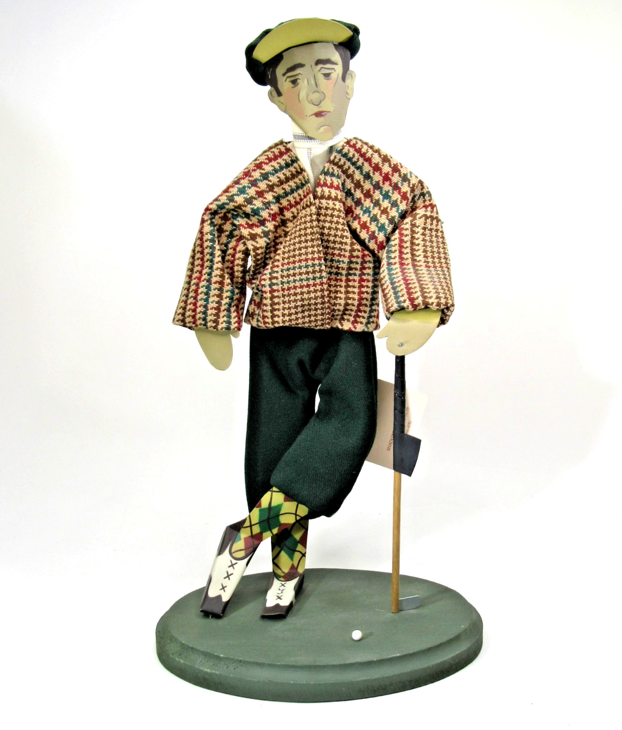 Vtg signed Edna Young folk art SHADOWDANCER Golf Man sculpture figure w/ tags