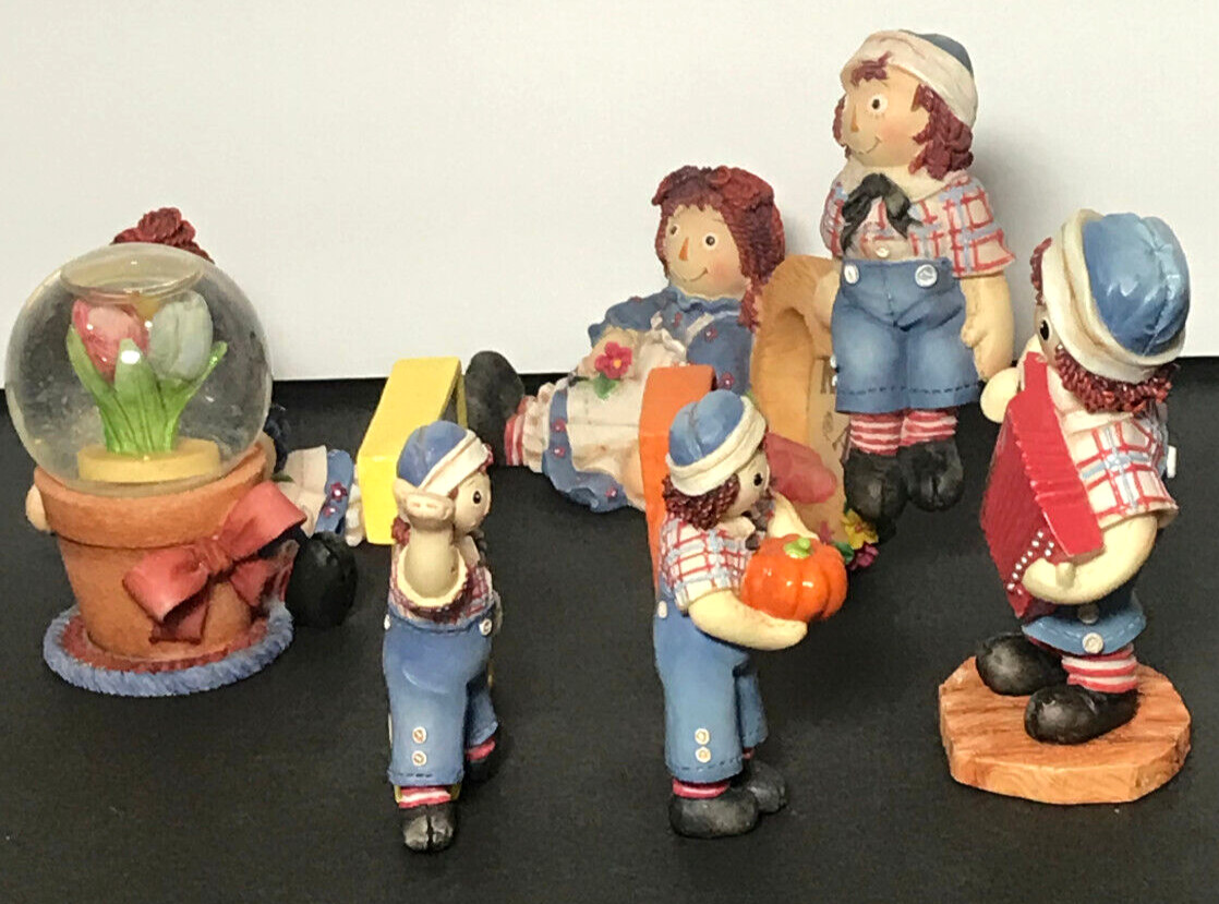 Vintage Raggedy Ann and Andy Figurines & Photo Frame Lot Enesco Simon Schuster