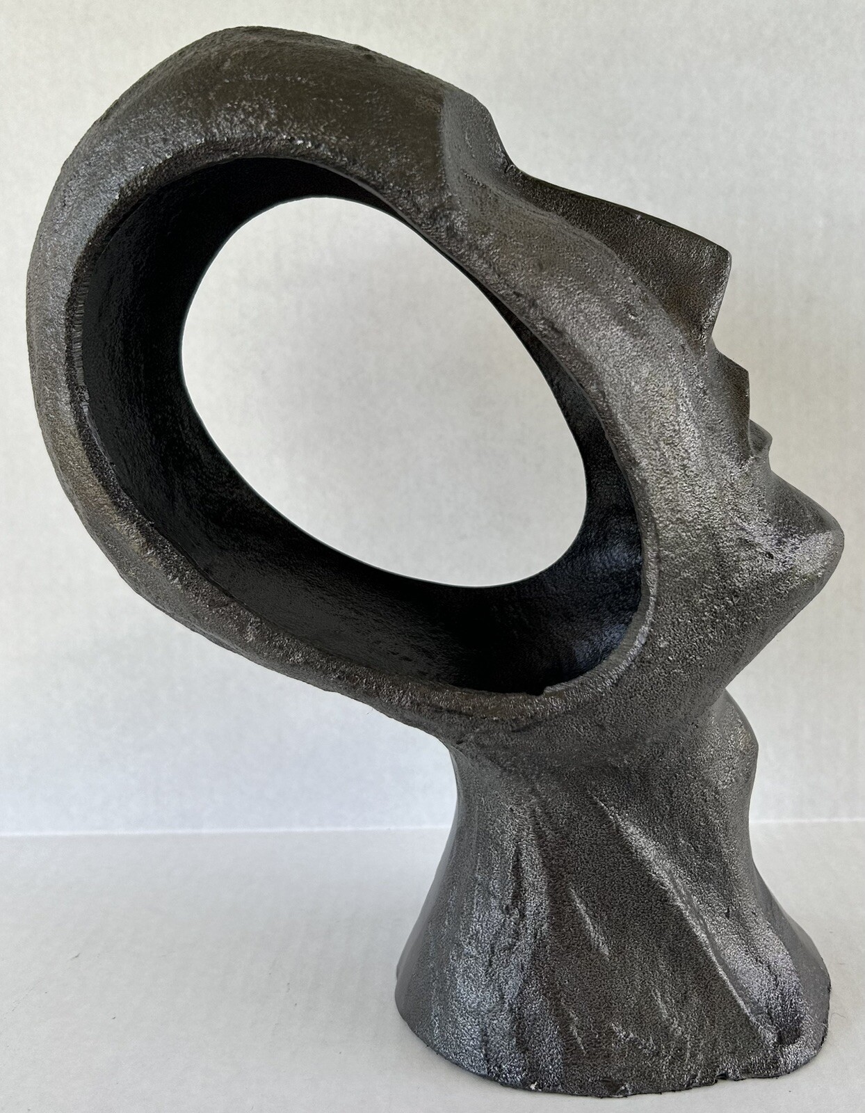 Empty Head Metal Sculpture 12″ Figural Silhouette Hole In the Head Brutalist Art