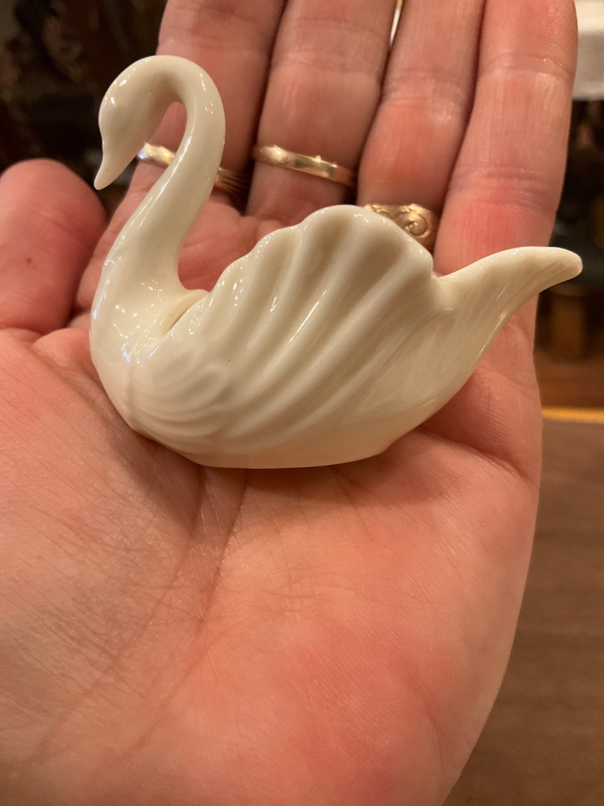 LENOX “To the Bride!” SWAN Wedding Ring TRINKET DISH, white w/gold, VTG