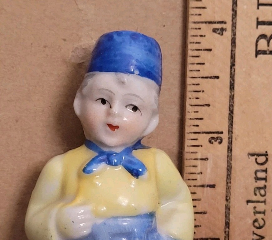 Vintage BOY IN YELLOW AND BLUE ceramic figurine MADE IN JAPAN