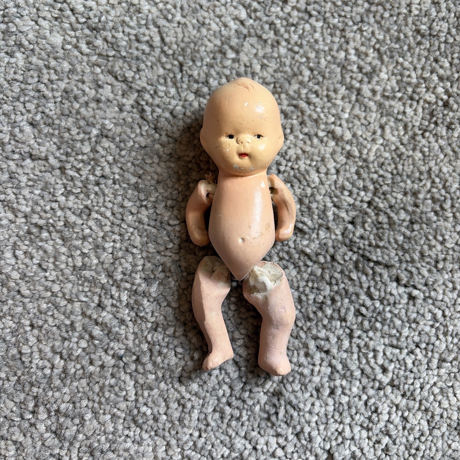 Antique Baby Doll Bisque Miniature Jointed Figurine Painted Porcelain JAPAN 3.5″