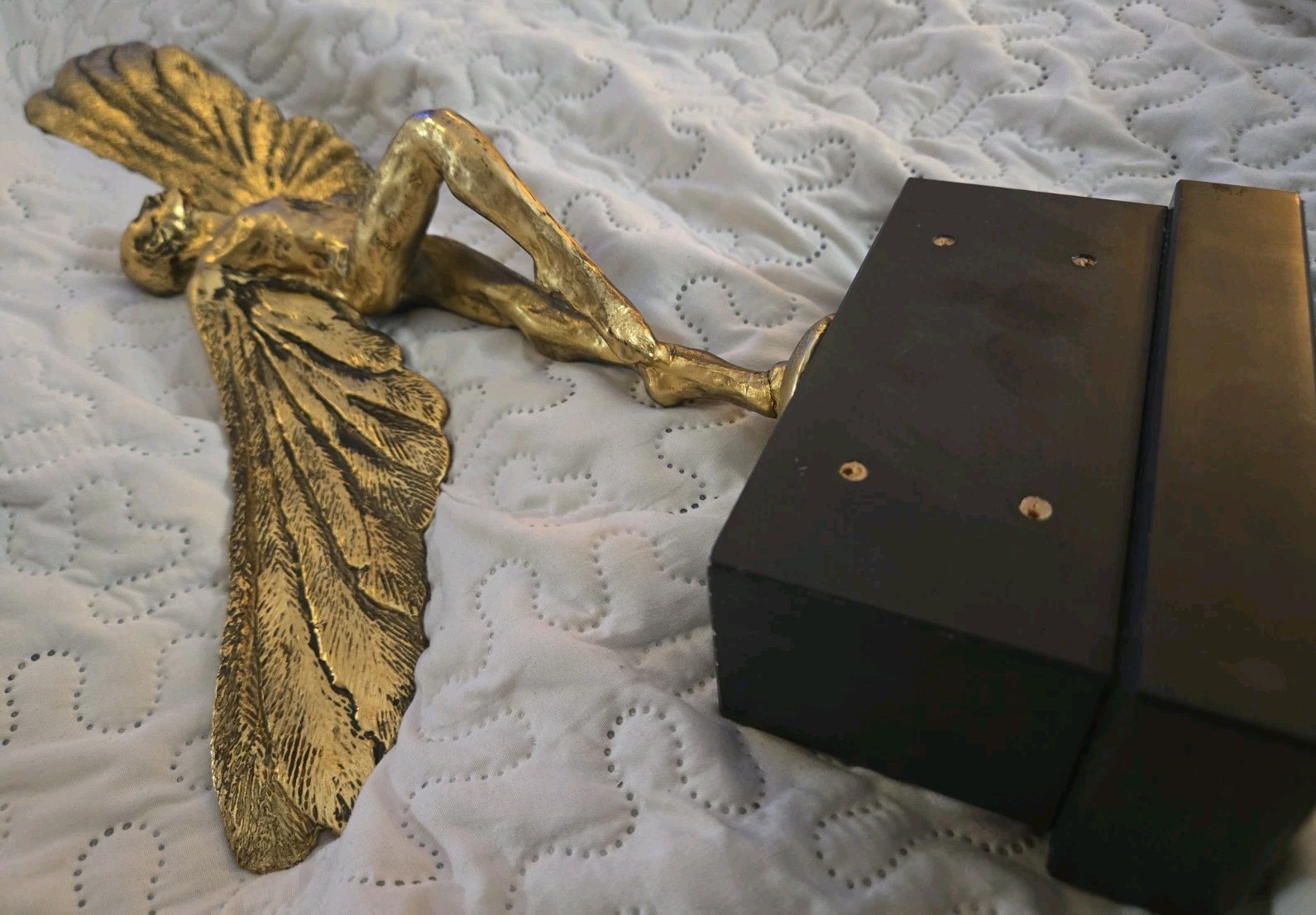 Cast Brass Art Deco Style 20th Century Dancing Icarus Sculpture Stone Base 19″