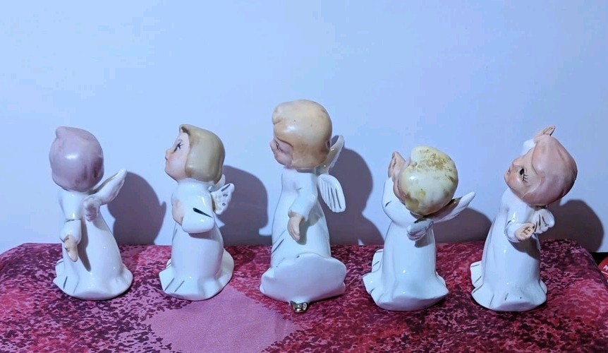 5 Vtg Hark Sisters Singing Dancing Angels White Gold ~ Japan Kitschy