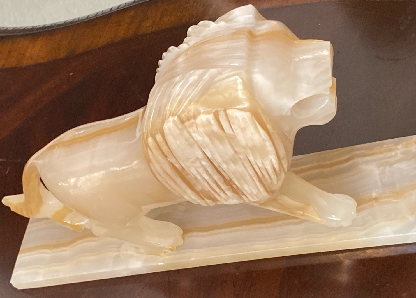 Large Marble Onyx Lion Statue Figure Sculpture Hand Carved Impressive 13 Pounds