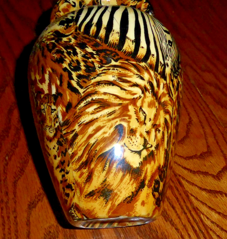 4 LA VIE Safari Ceramic Figures patchwork print: RHINO, GIRAFFE, ELEPHANT, VASE