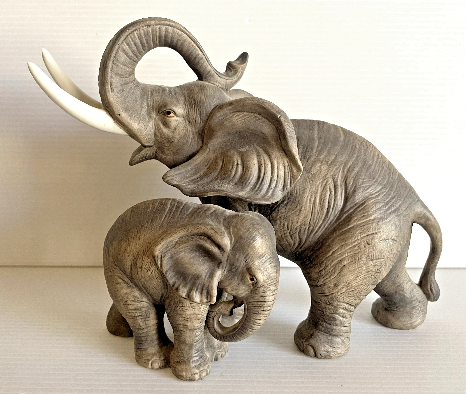 Lefton China Mother and Baby African Elephants Hand Painted Porcelain 1989