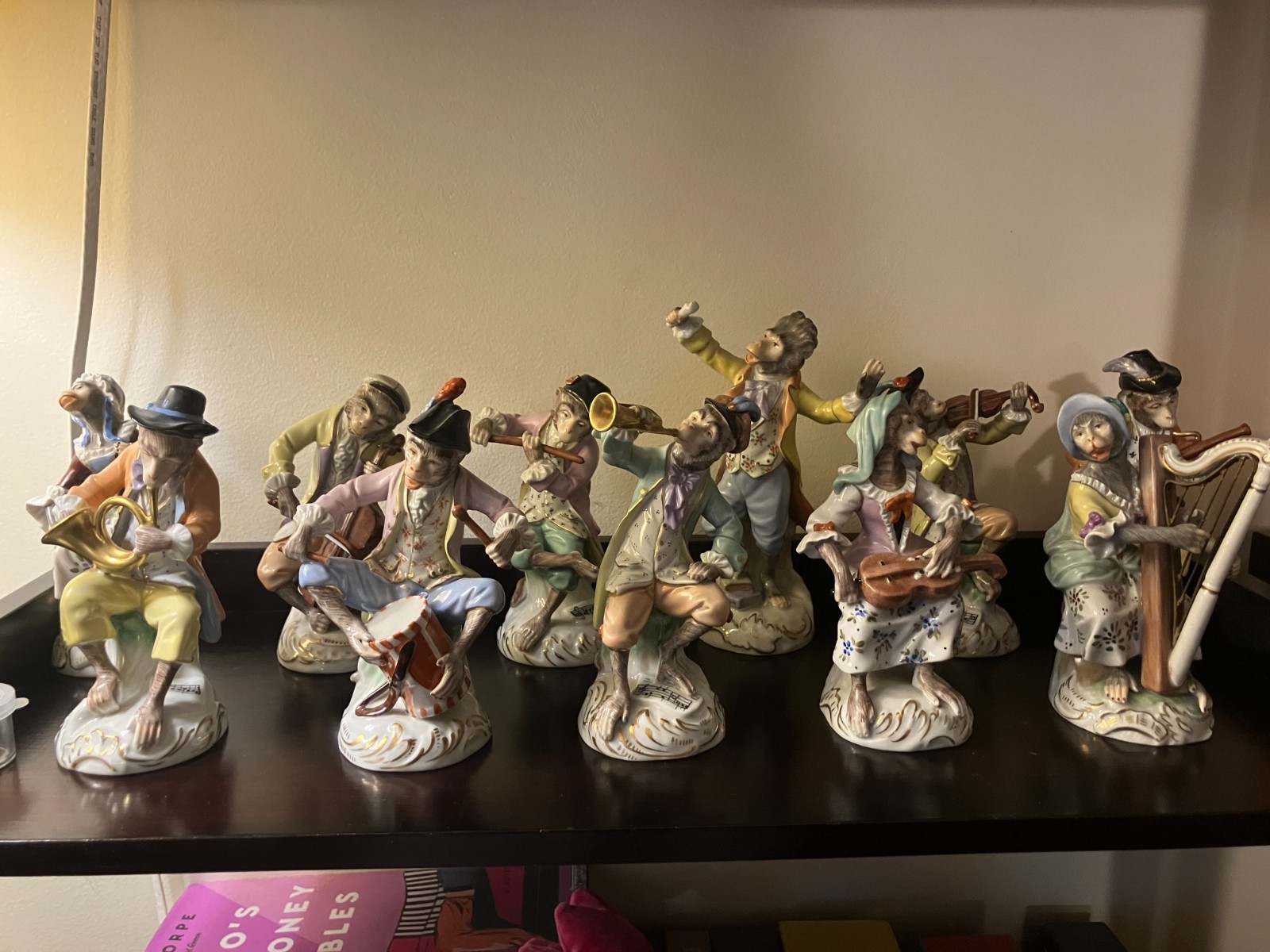 Set of 11 Dresden Potschappel Porcelain Monkey Orchestra Figurines, Early 20th C