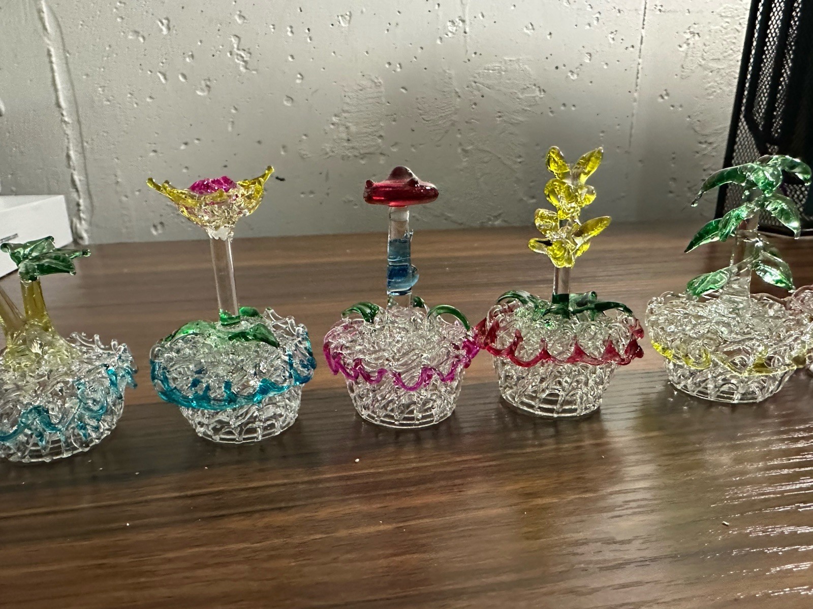 Mini Blown Glass Figurine Plant Set