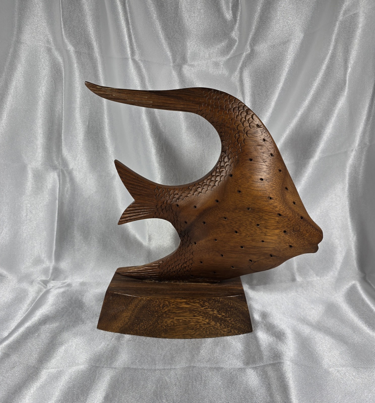 Vintage Hand Carved Wood Angel Fish Figure Figurine Sculpture – Large 2lb 12”