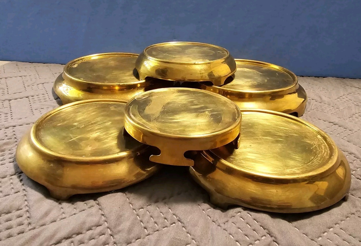 Brass Round Display Stands Footed Lot Of 6 made in China