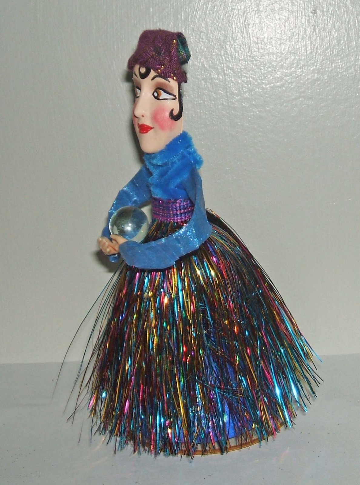 FORTUNE TELLER Boudoir Mini Doll w Crystal Ball Vintage Inspired Figurine Kitsch