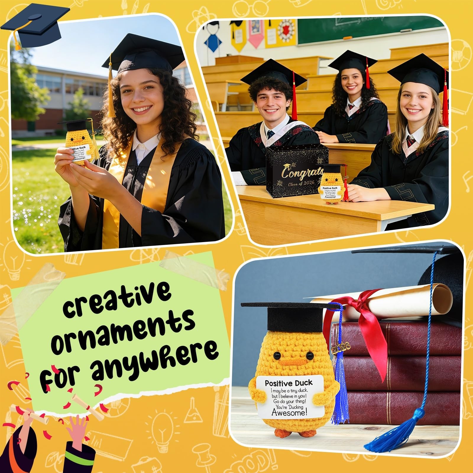 Class of 2026 Graduation Duck Plush Gift Cap Card Tassels for Her Him Grad 2026