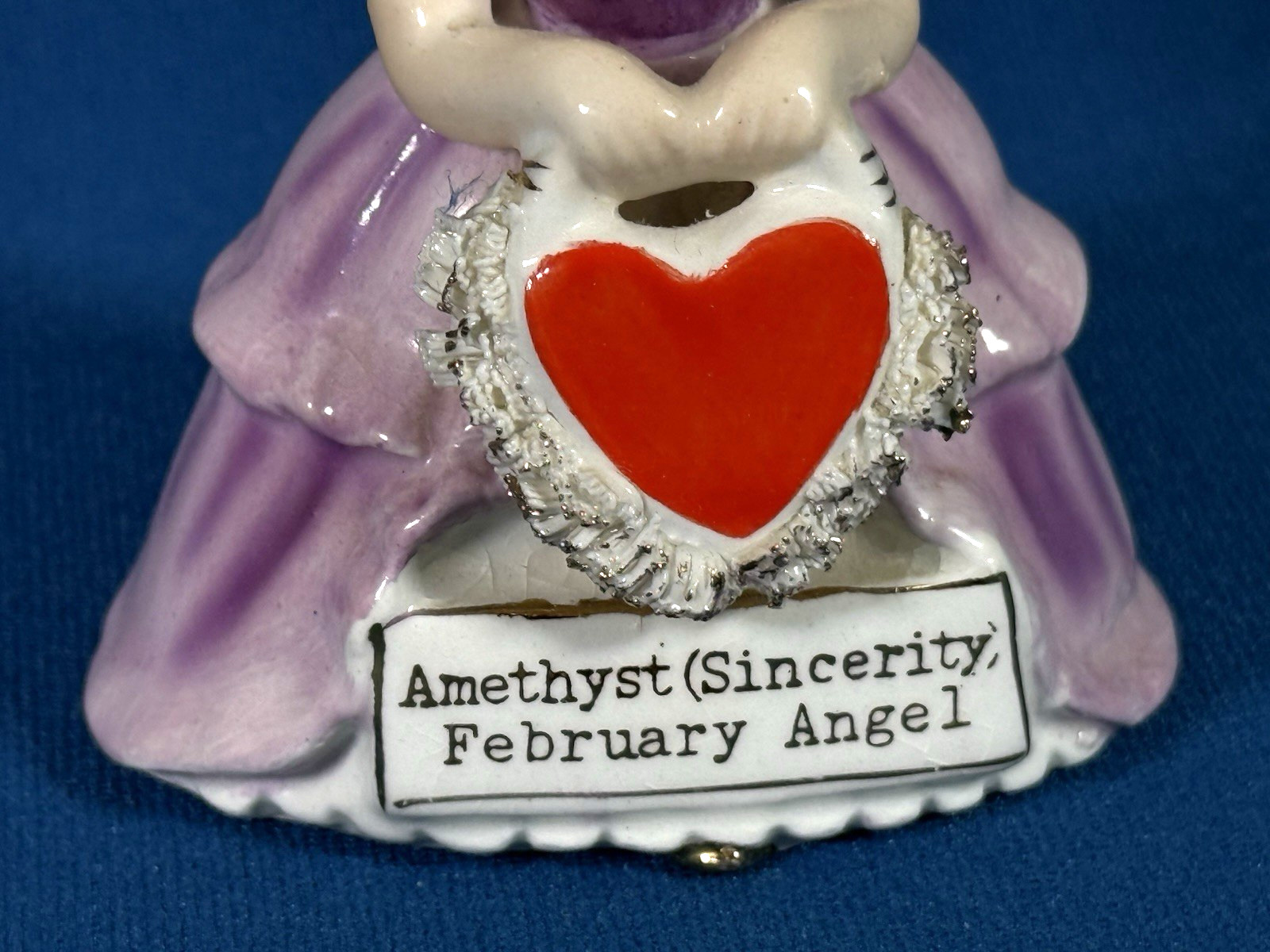 VTG SR February Girl Angel Birthday Amethyst Sincerity Ceramic Figurine Japan