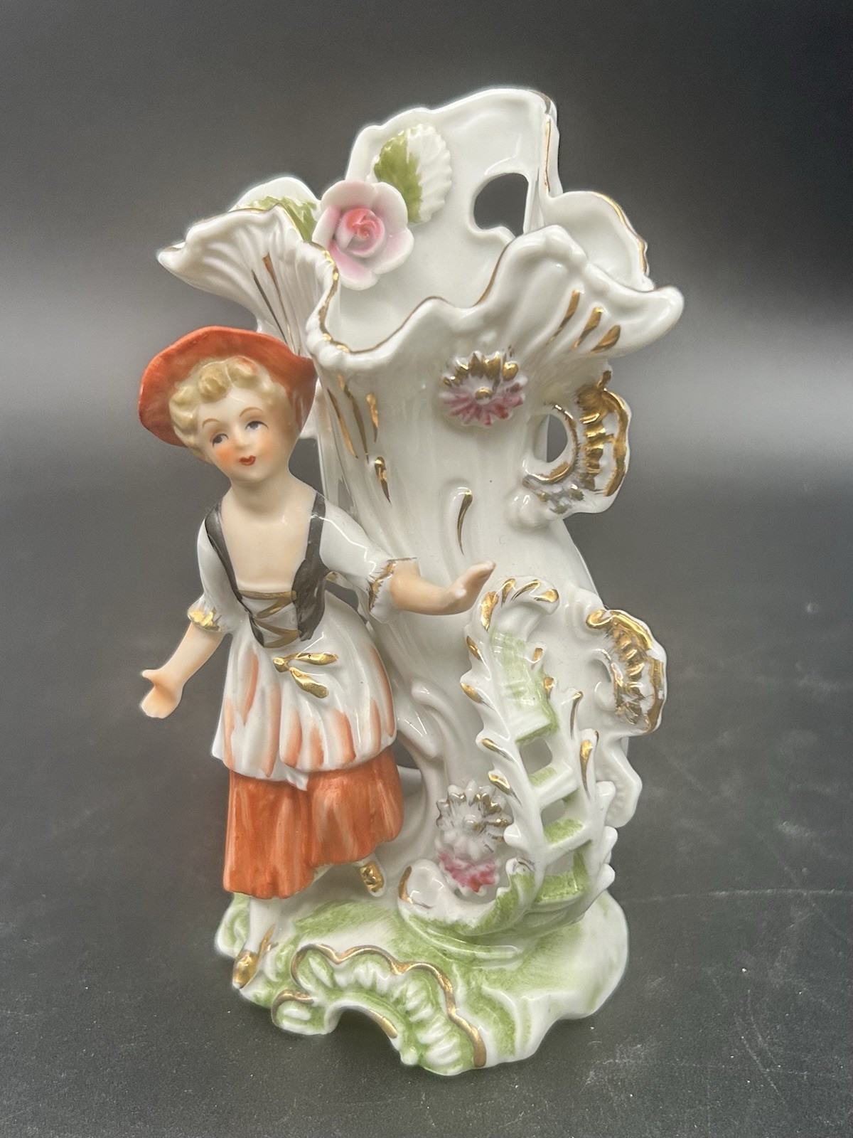 Victorian Matching Decorative Vases MCM Japan Boy/Girl 6”