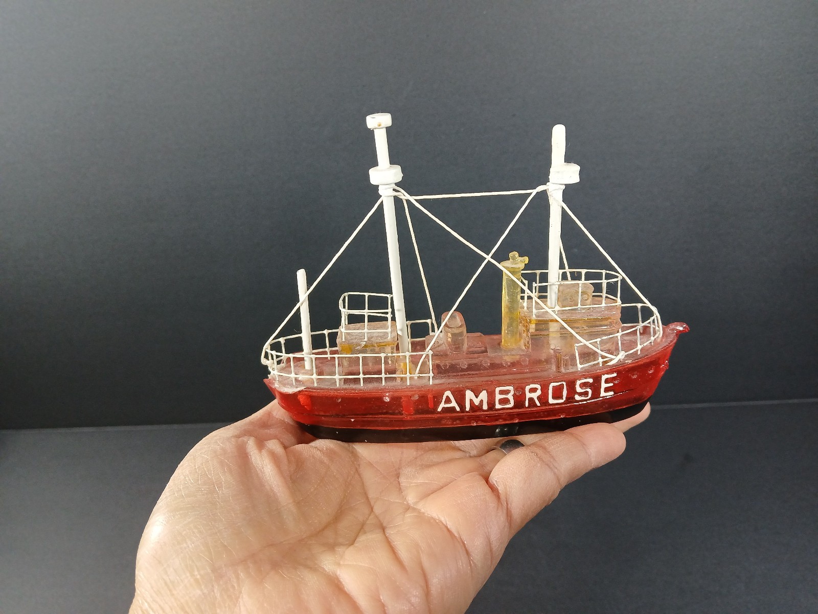 Vintage Ambrose Lightship Historical Floating Lighthouse Vessel Small Figurine