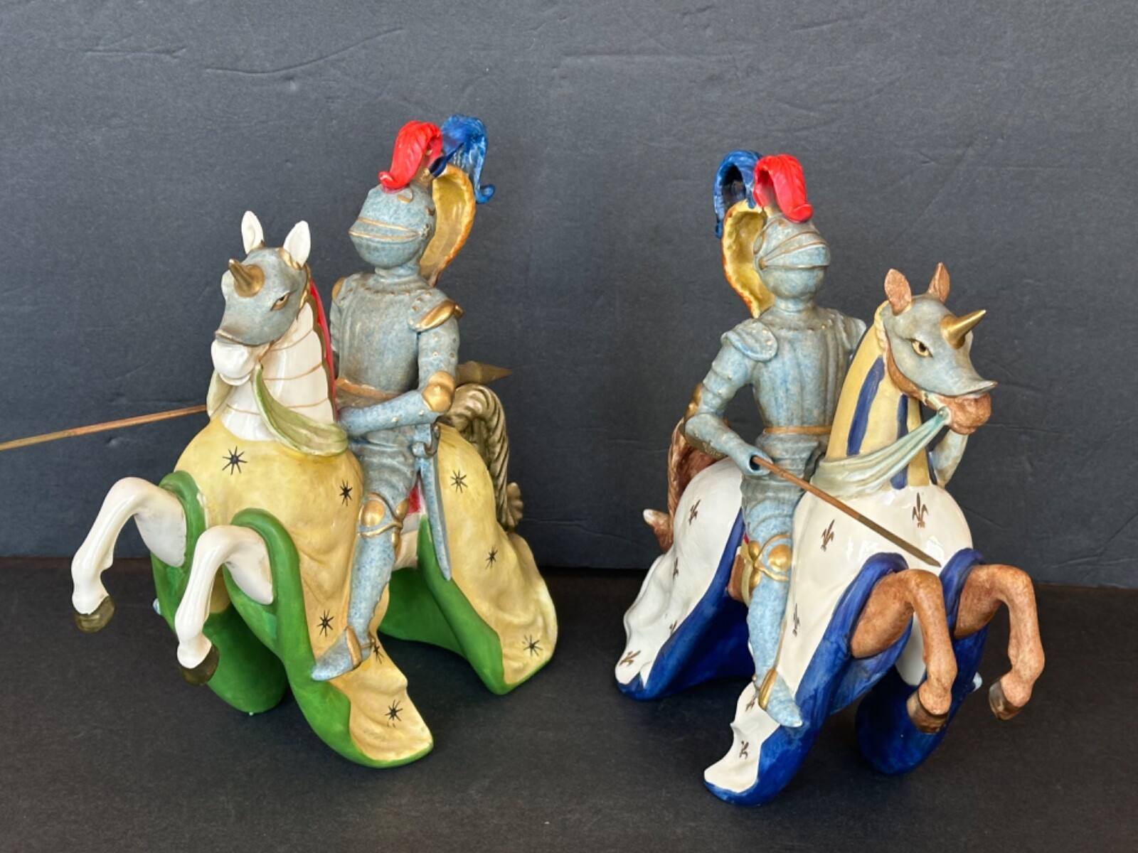 VINTAGE Ceramic Medieval Jousting Knights Figurines Set Andrea by Sadek