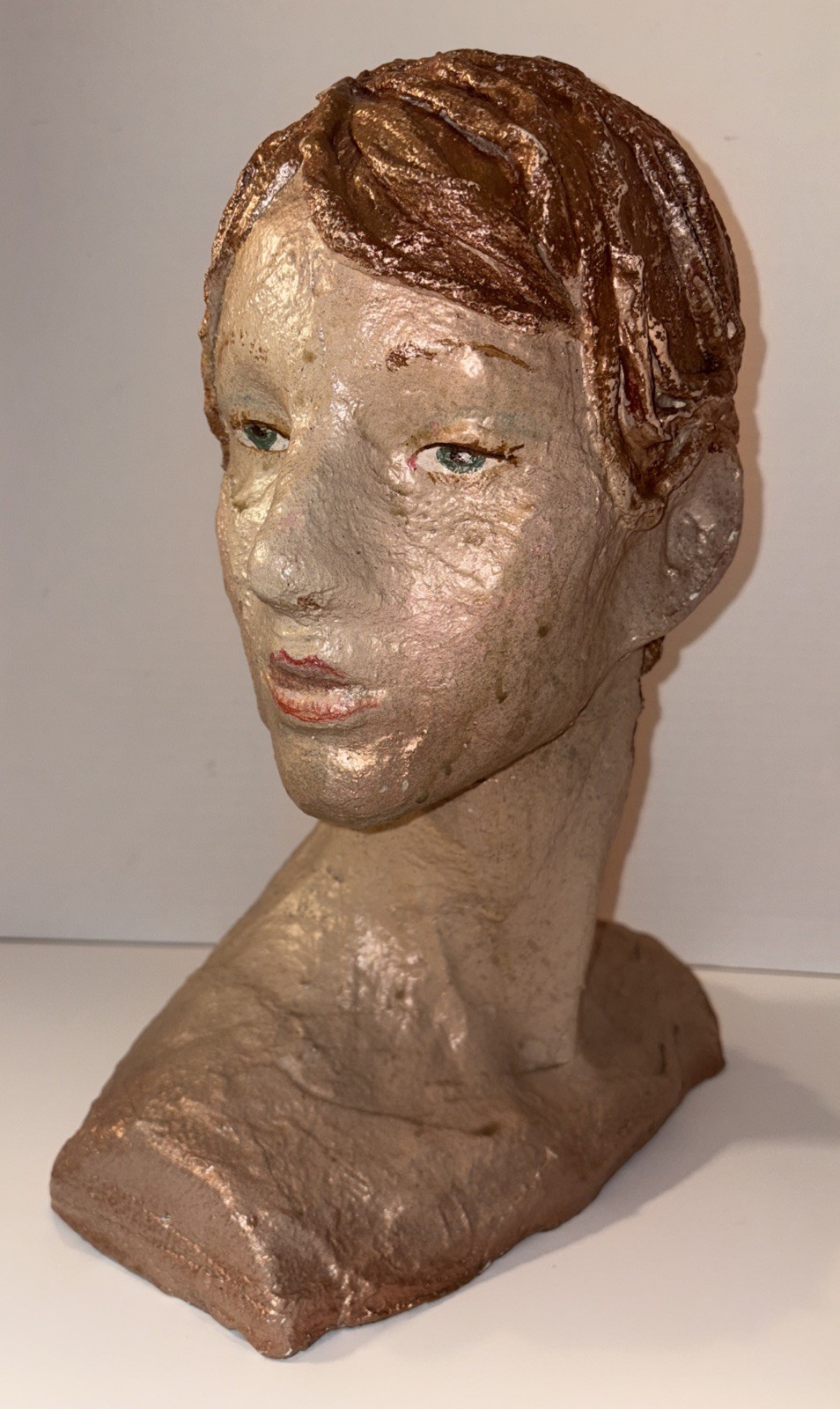 Vintage Paper Mache Woman Figure Bust Folk Art Hat Stand