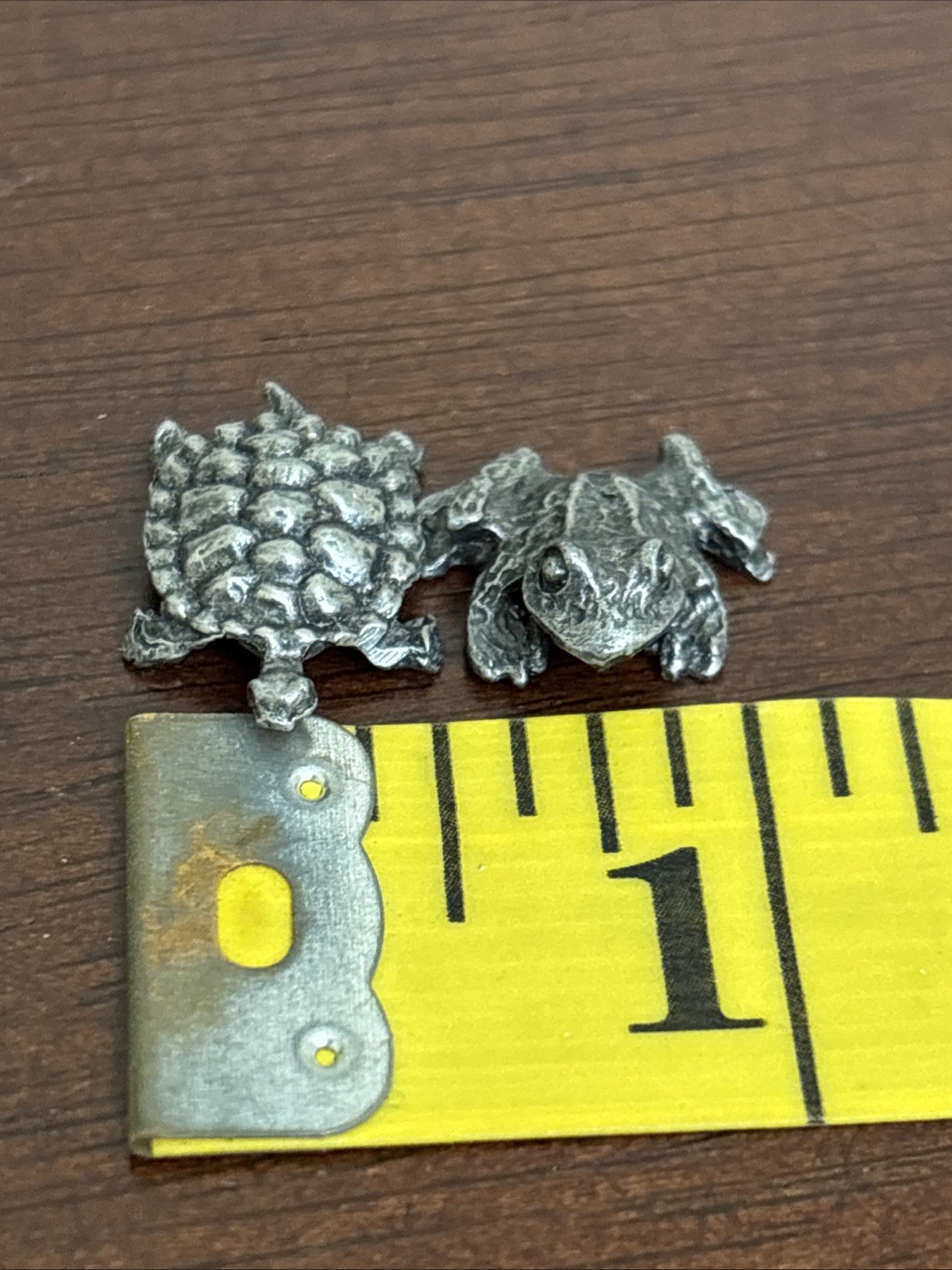 Vintage Lot 2 Pewter Mini Animal Figurines Frog Turtle