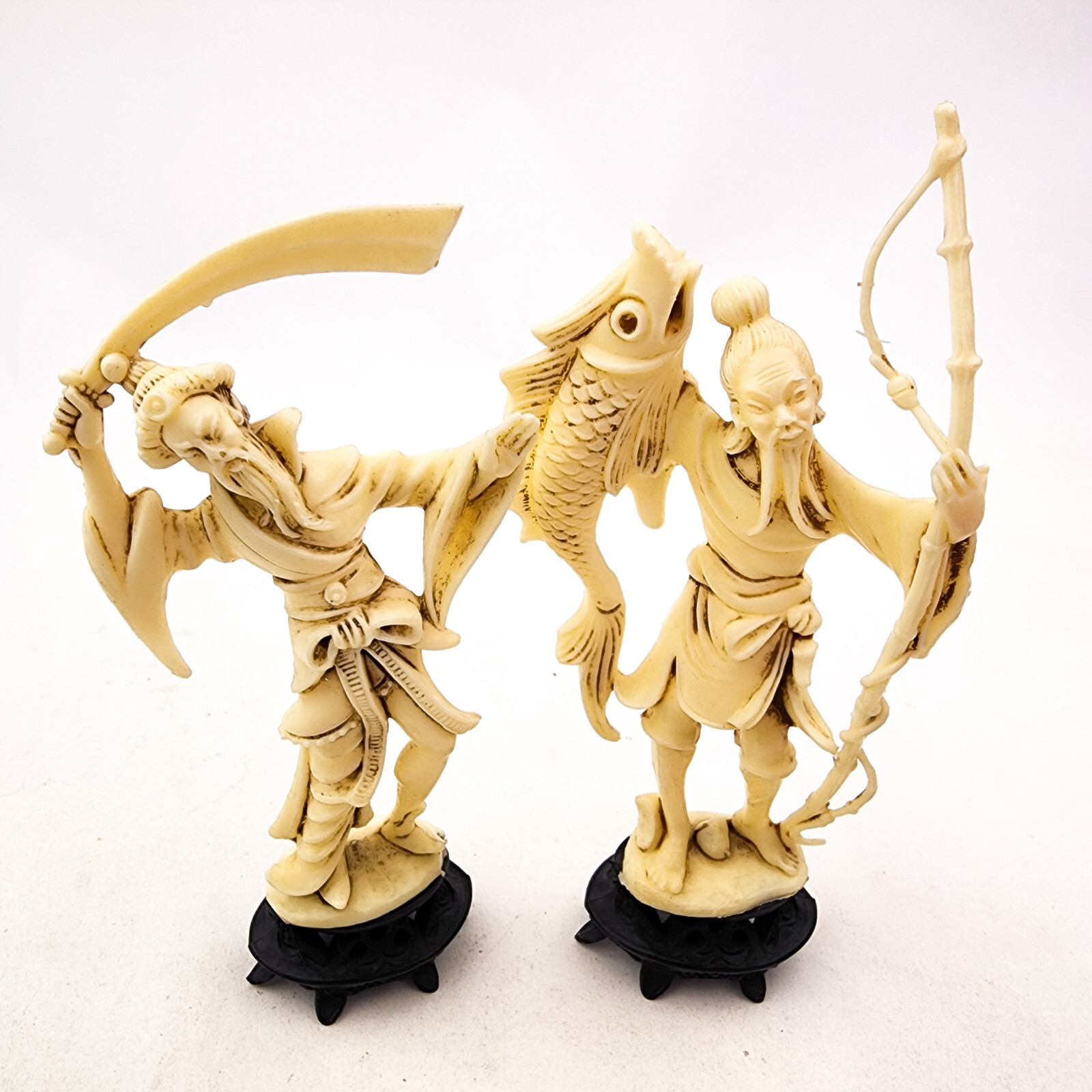 Vintage Fontanini Depose Made in Italy Asian Figures Fisherman Warrior Figurines