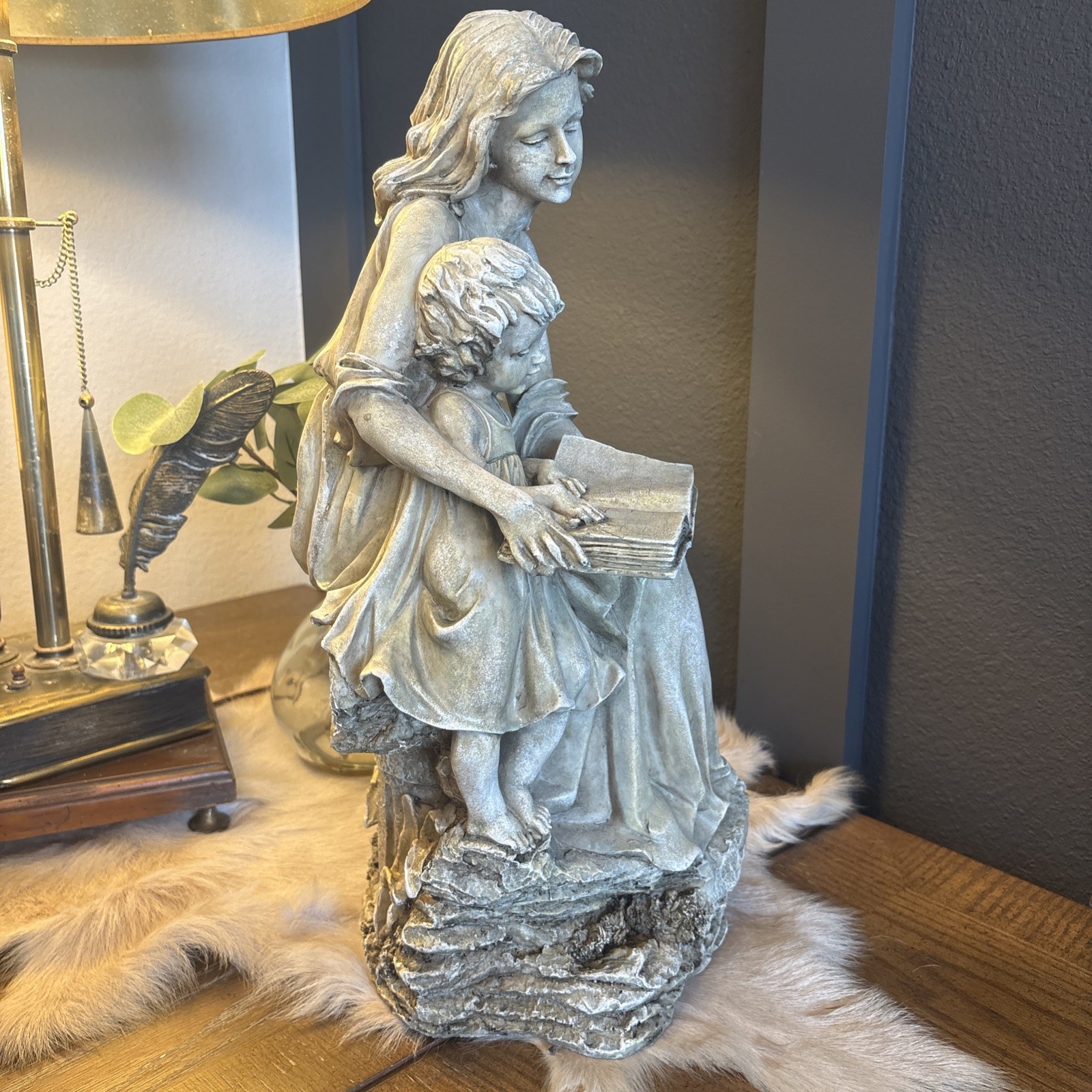 Mother Reading To Child Sculpture Figurine Mother Daughter Teacher 18 inch